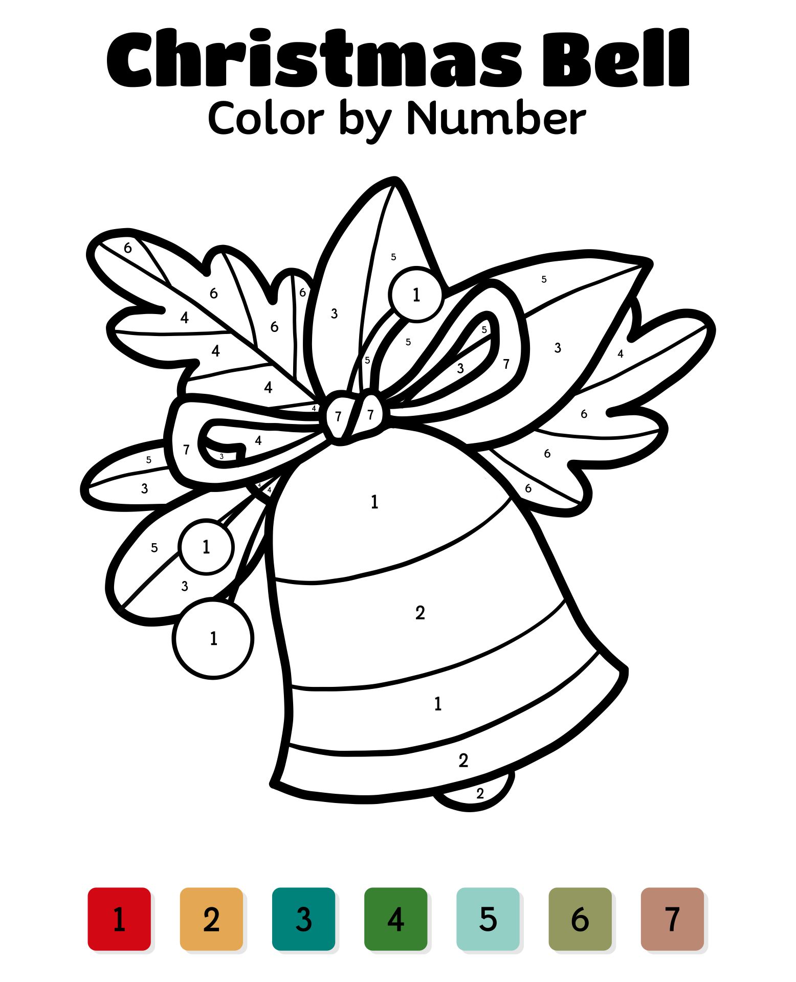 Printable Color By Number Coloring Page Christmas Bell