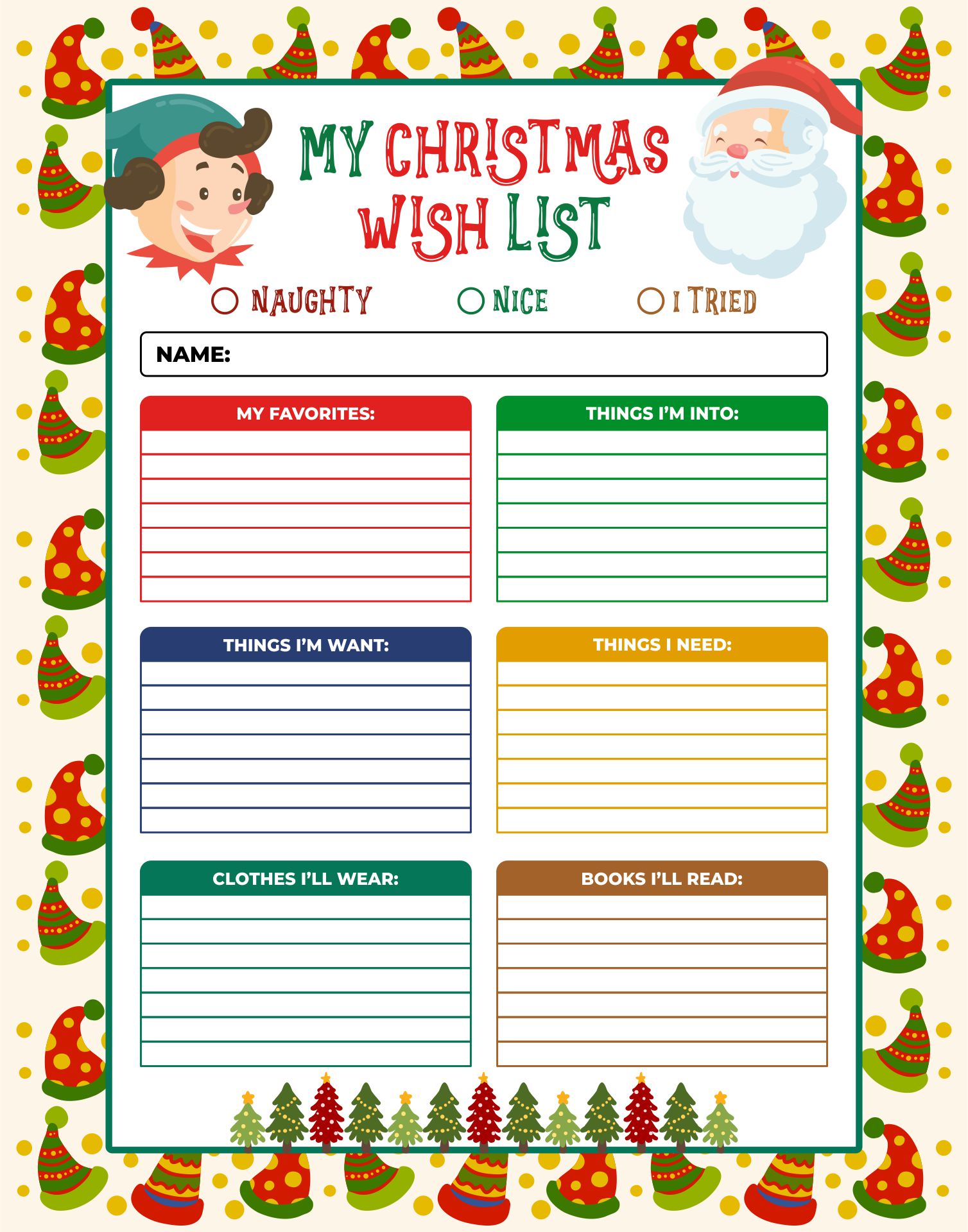 Printable Colorful Christmas Wish List Templates For Students