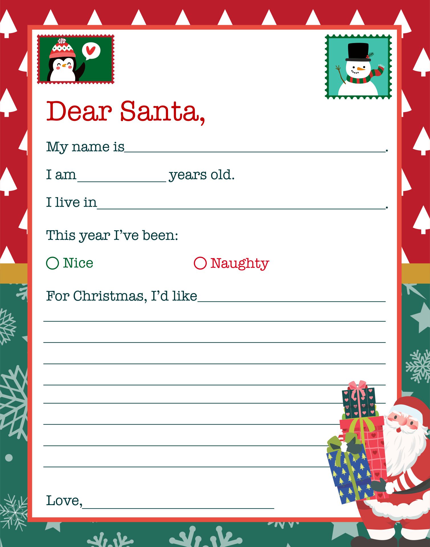 Printable Dear Santa Letter Template For Kids