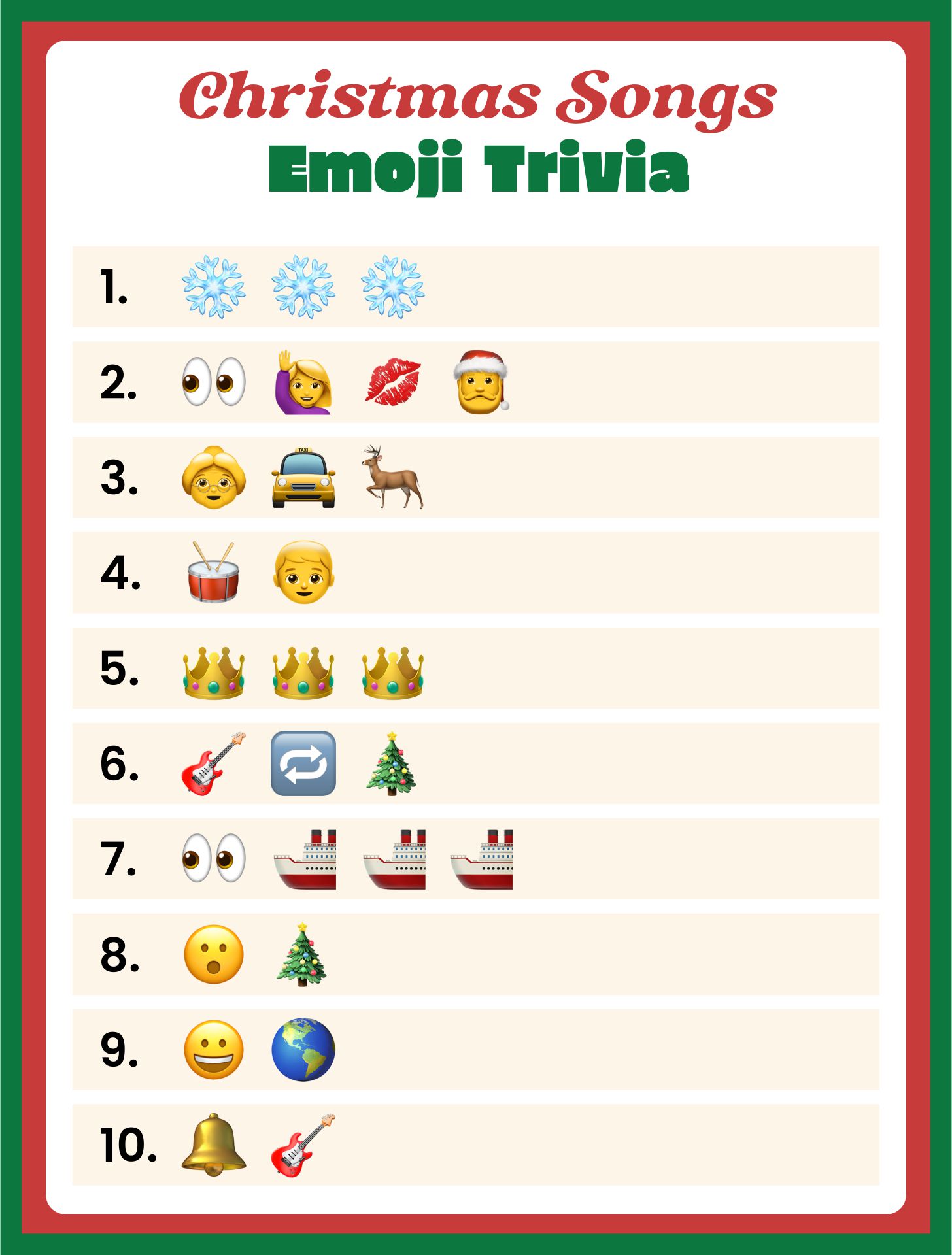 Printable Emoji Christmas Songs Game