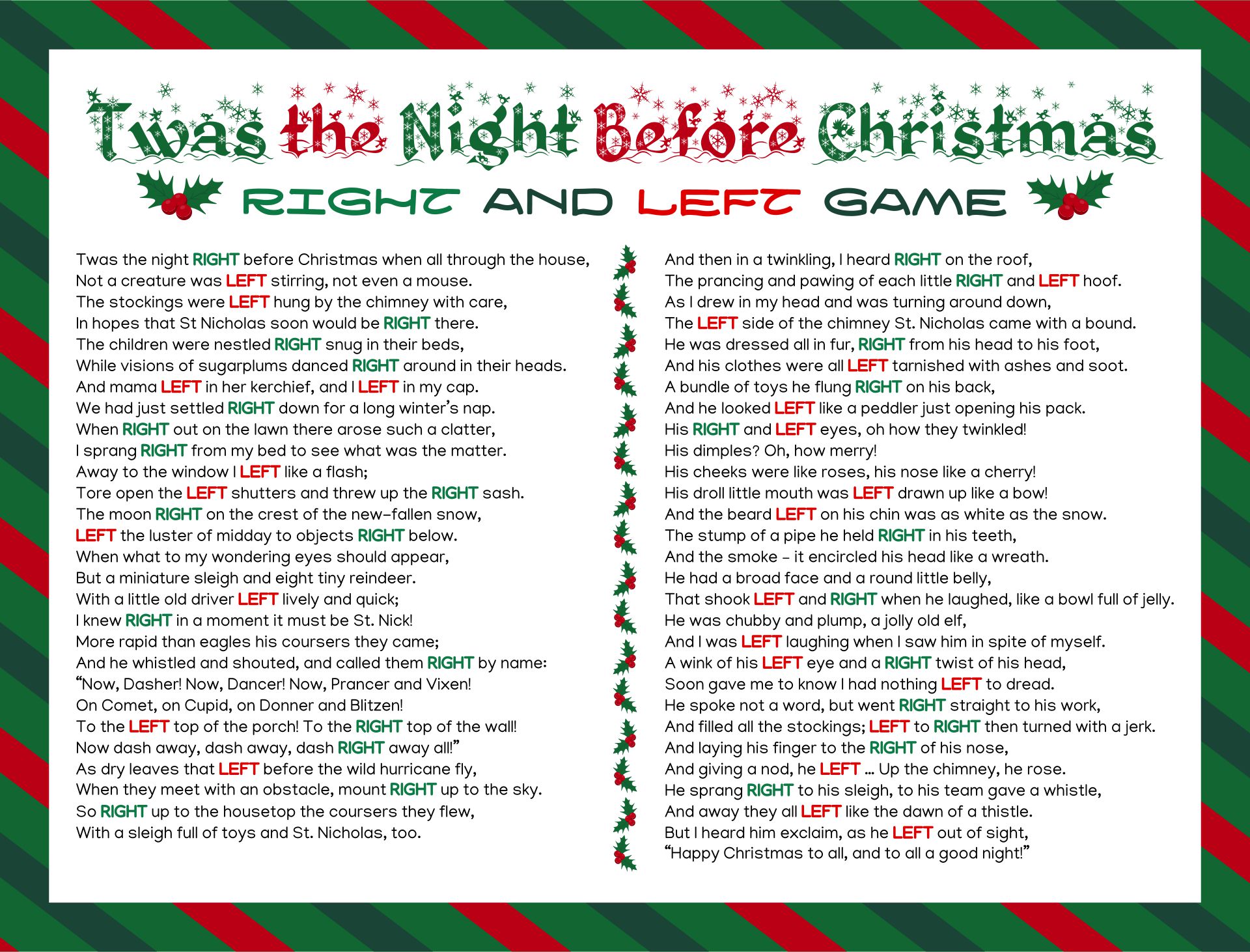 Printable Fun Christmas Left Right Game