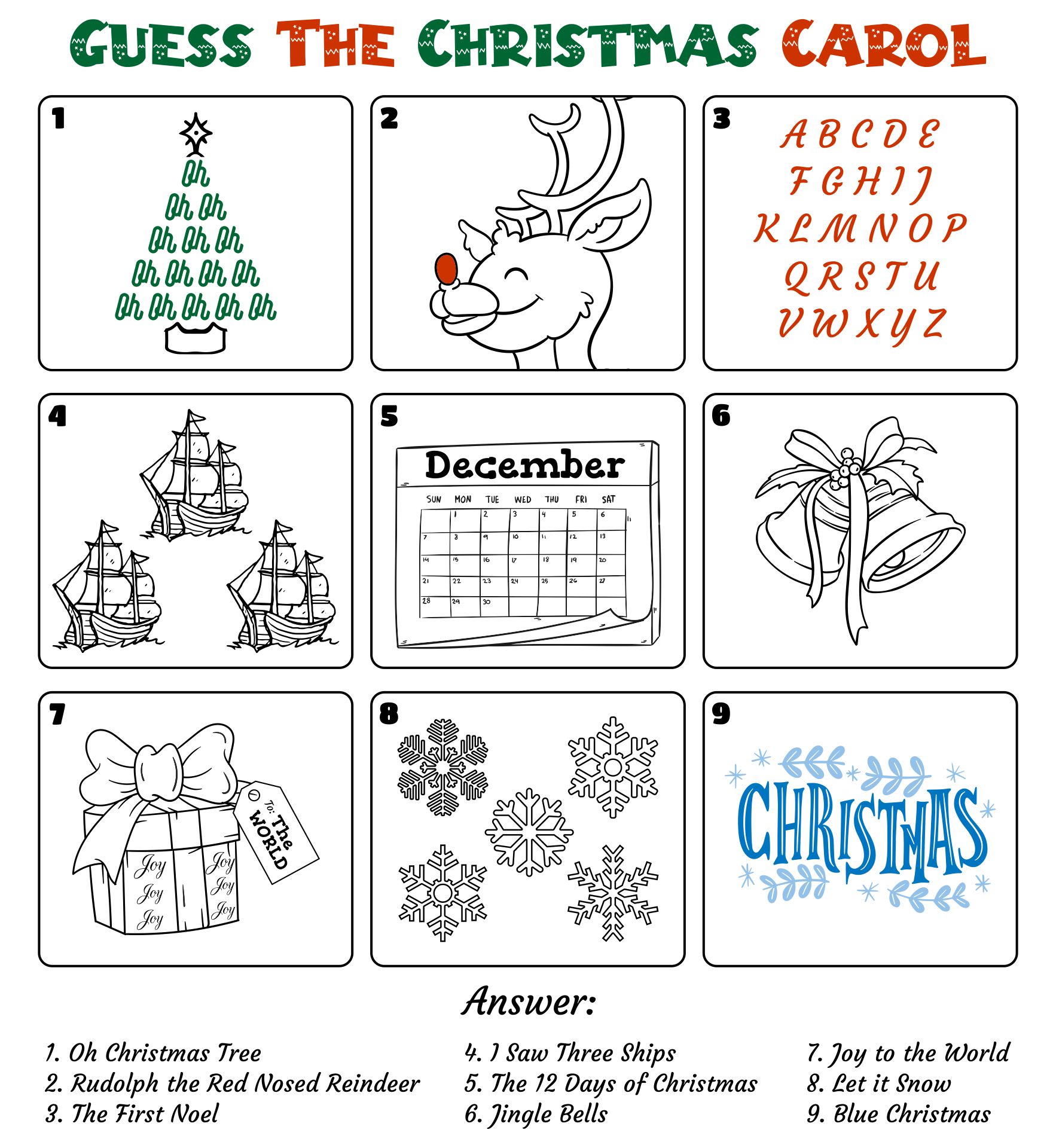 Printable Guess The Christmas Carol Brain Teaser Pictogram