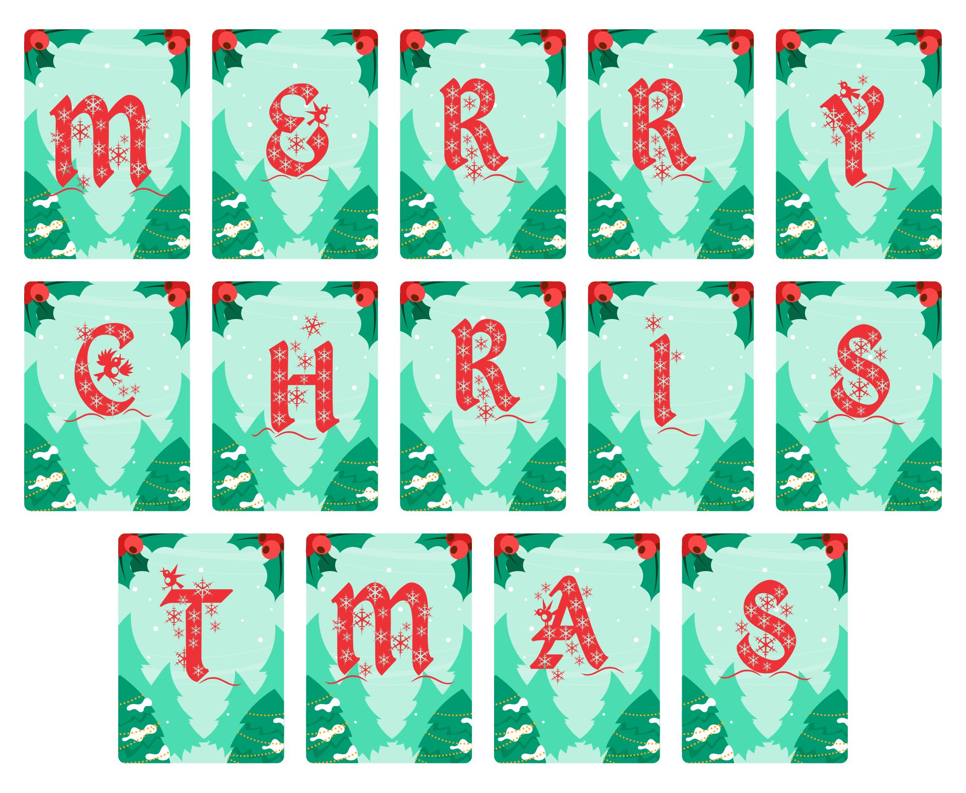 Printable Merry Christmas Lettering Display