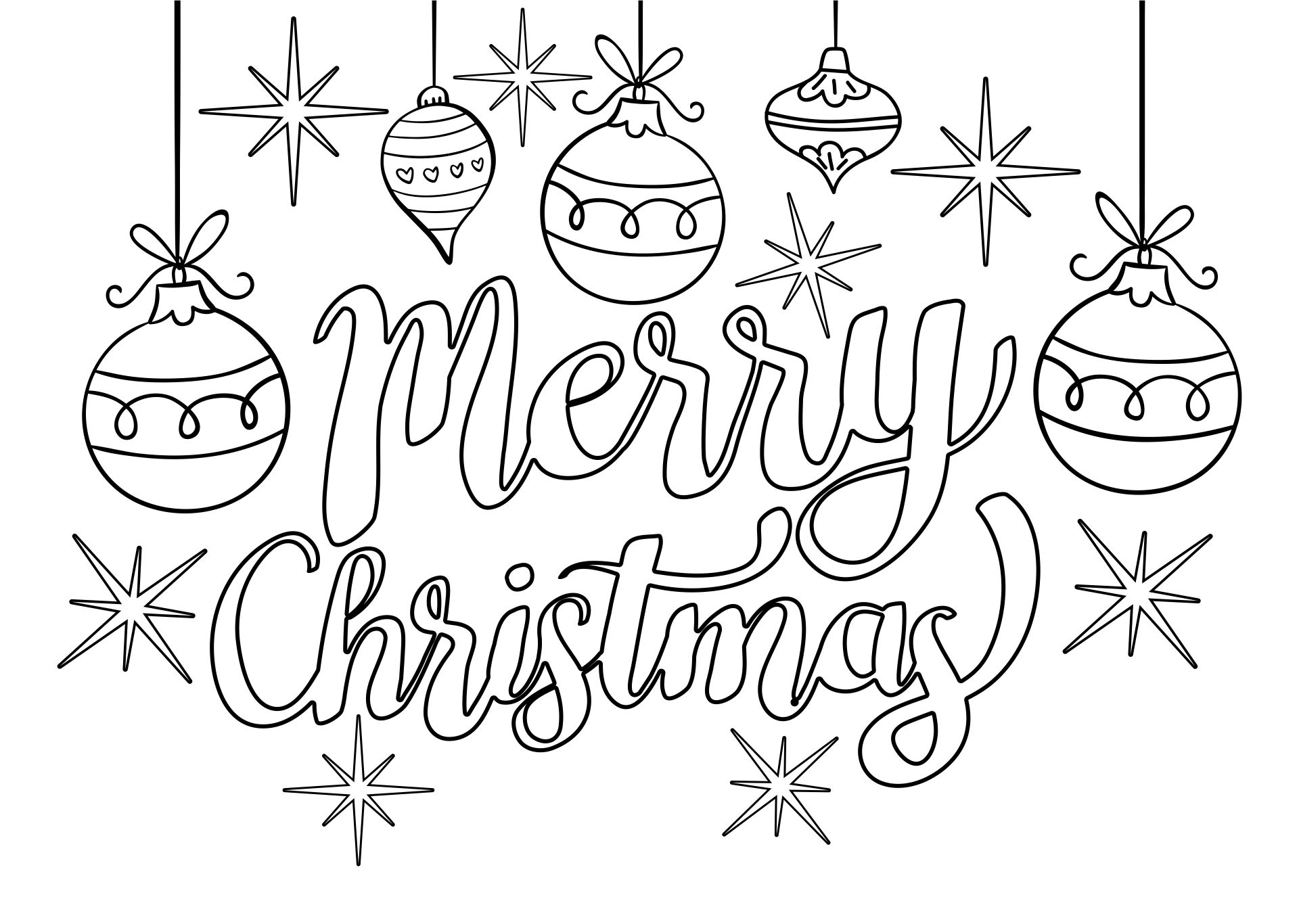 Printable Merry Christmas Lights And Stars Coloring Page