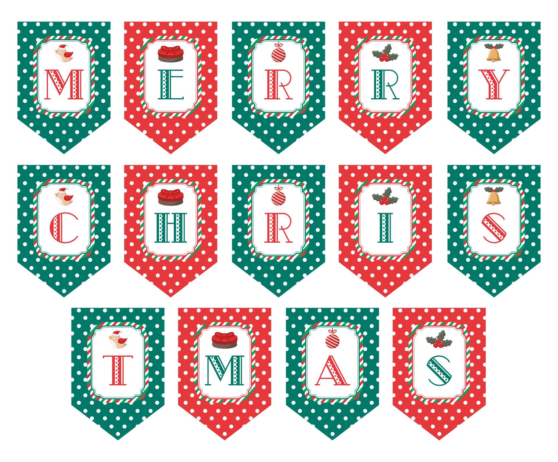 Printable Merry Christmas Polka Dot Banner Letters