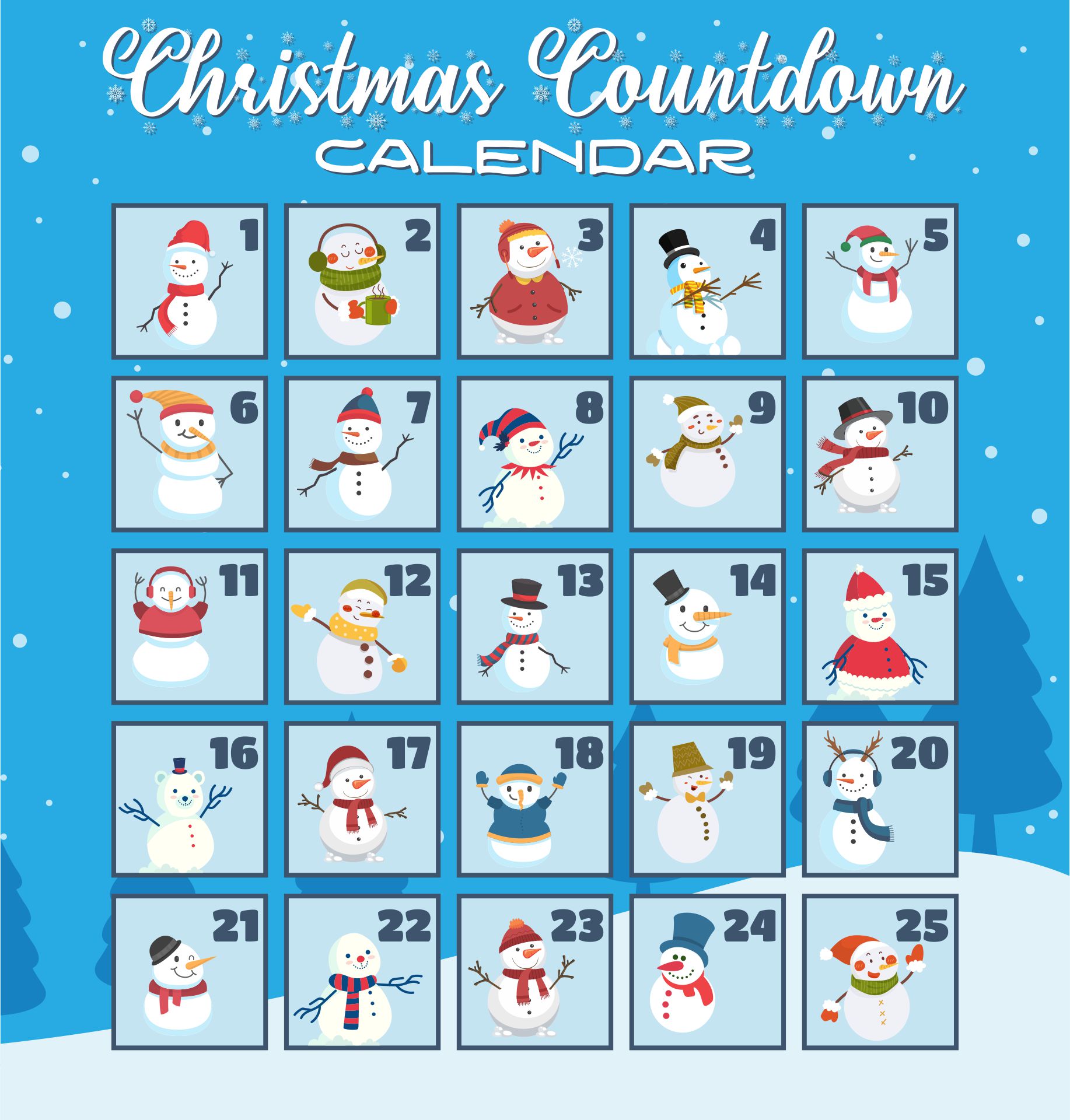 Printable Snowman Christmas Countdown Calendar For Kids
