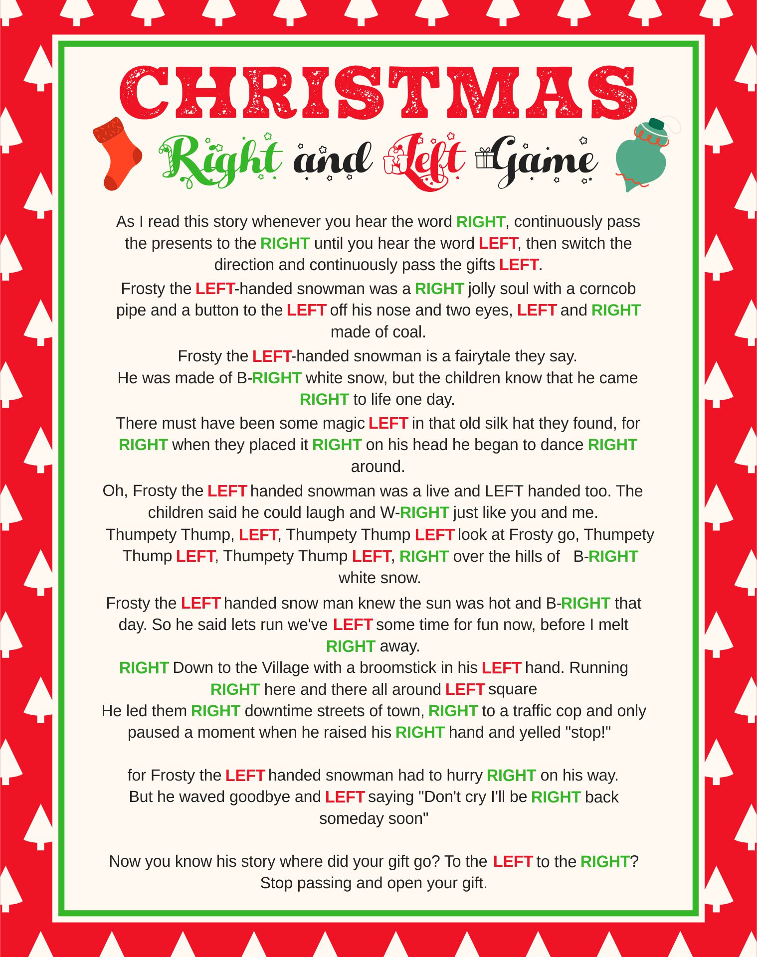 The Left Right Game Christmas Story [FREE Printable]