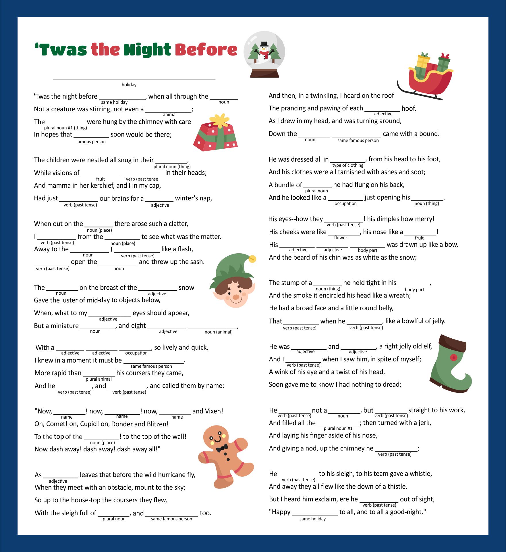 Printable Twas The Night Before Christmas Fill-in-the-Blank Poem