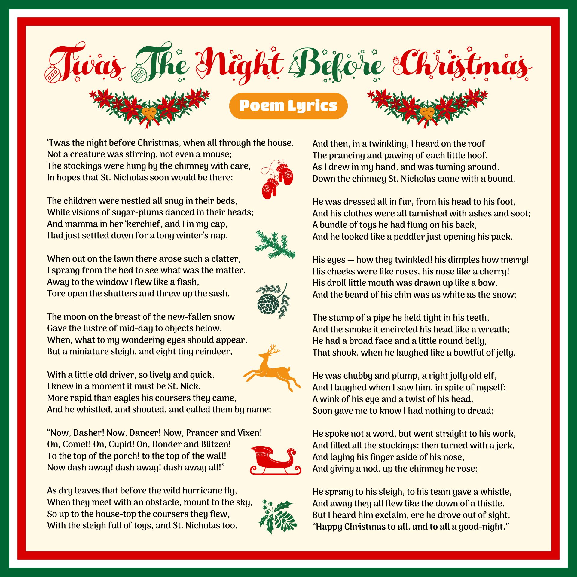Printable Twas The Night Before Christmas Poem Lyrics