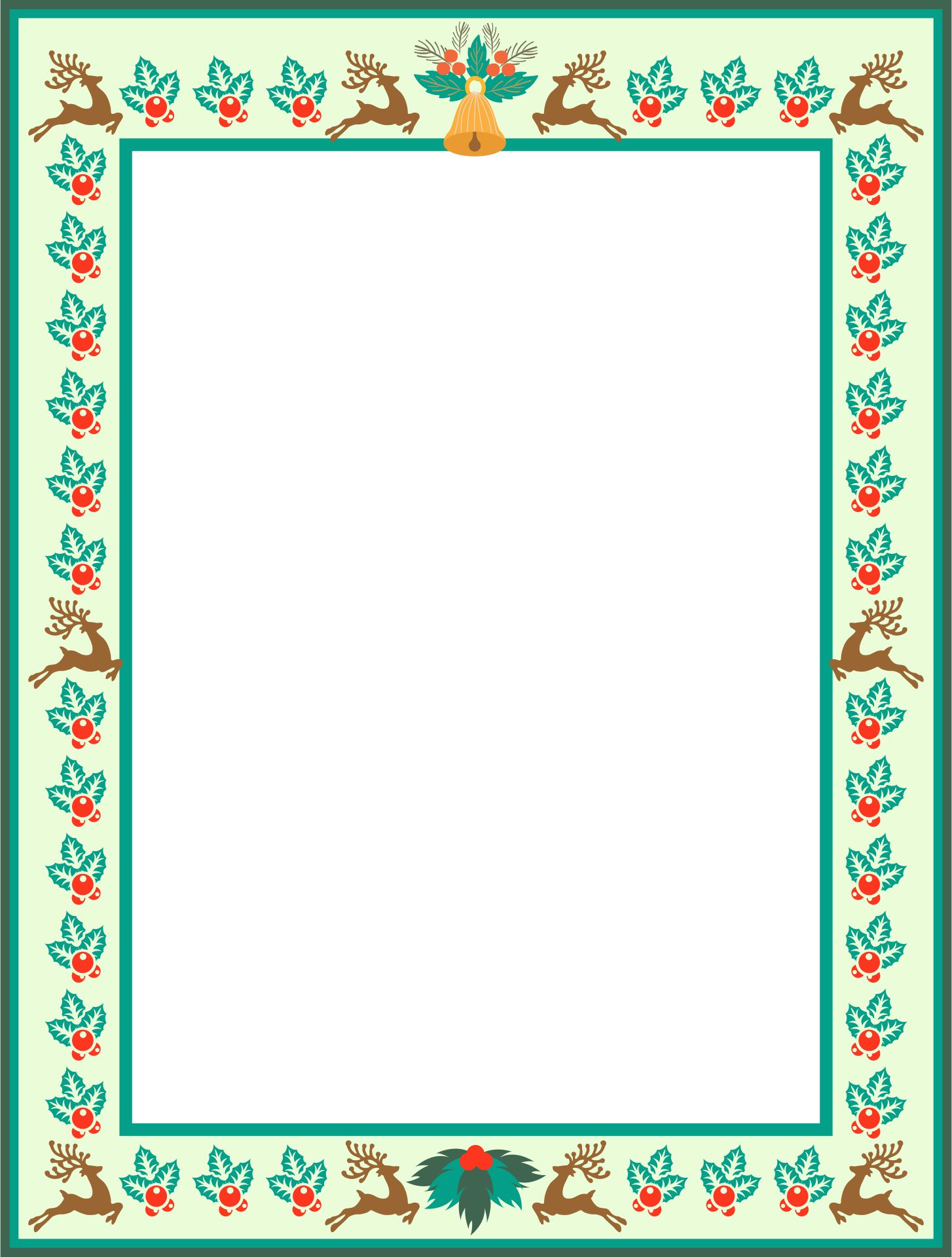 Printable Whimsy Reindeer With Green Border Stationery