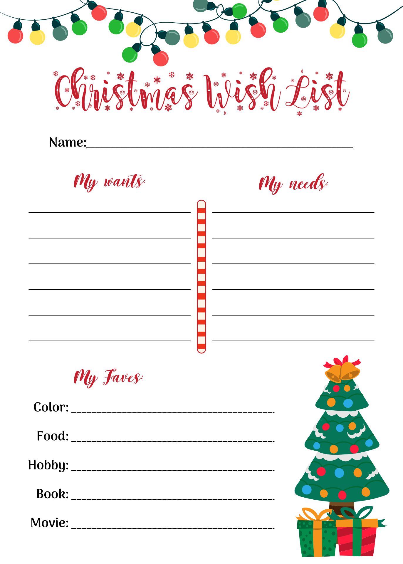 Printable White Christmas Wish List Template