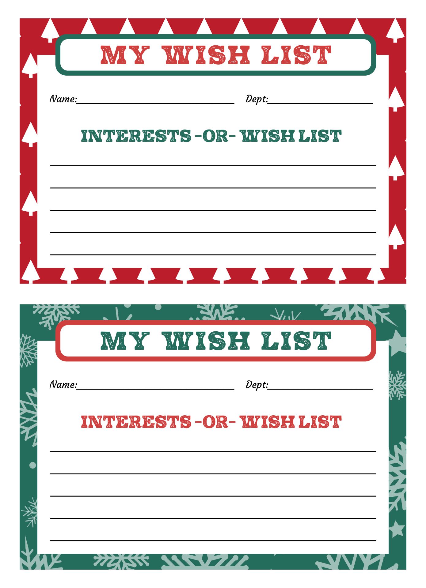 Printable Wish List Cards For Secret Santa