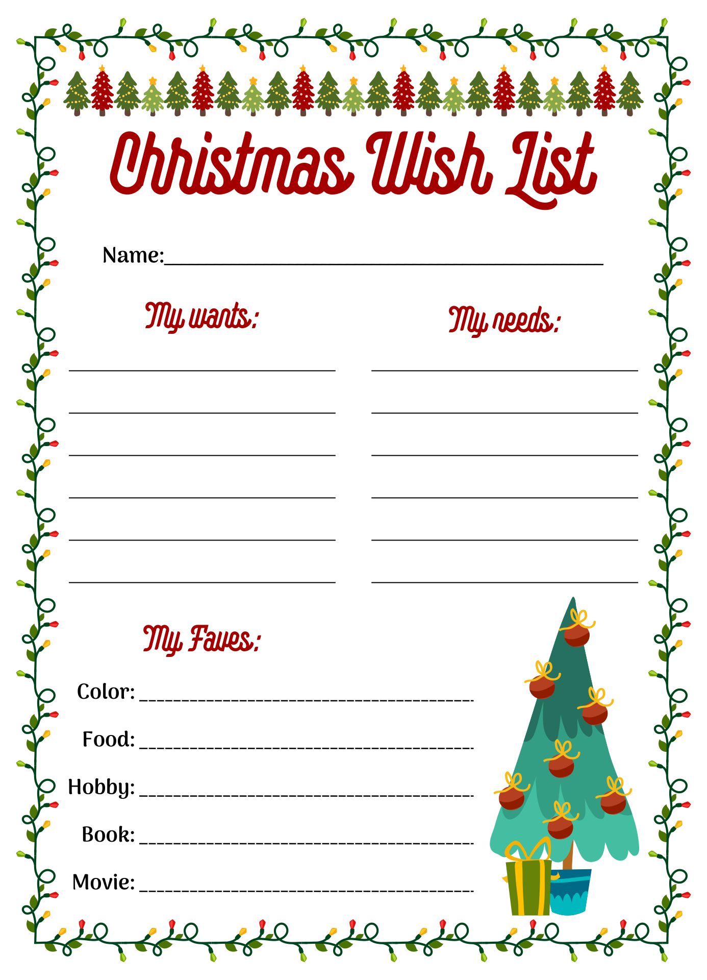 Printable Wish List Template For Christmas
