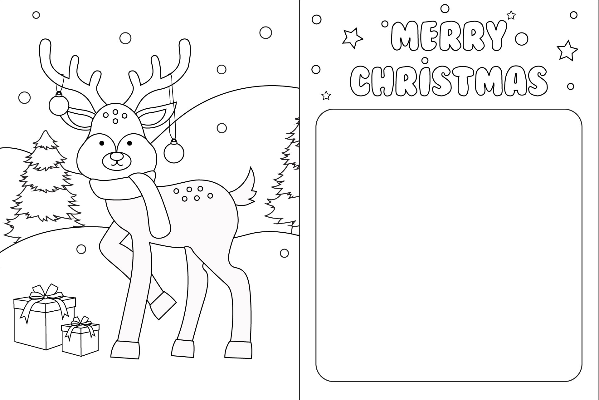 Reindeer Christmas Foldable Card Coloring Cards Printable