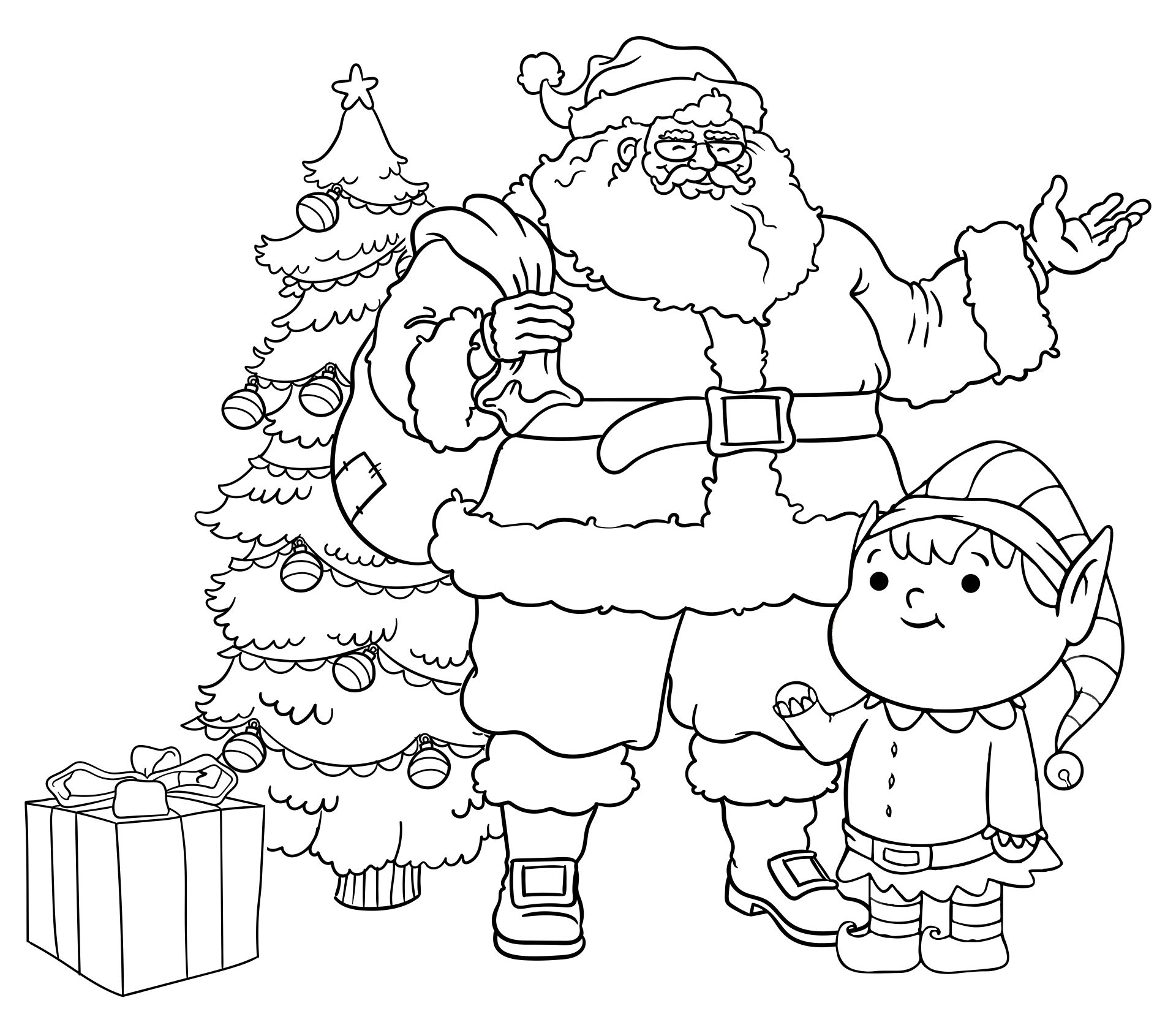 Santa And His Little Elf Coloring Printable