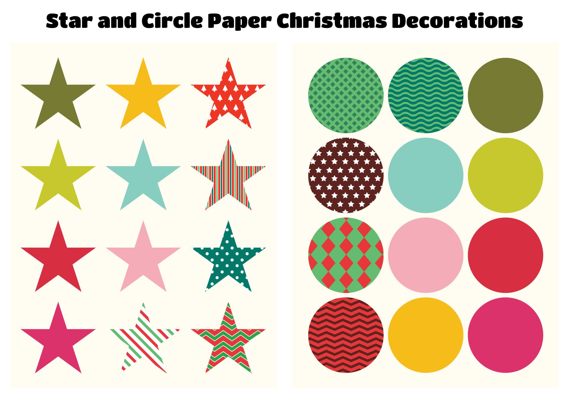 Star And Circle Paper Christmas Decorations Printable
