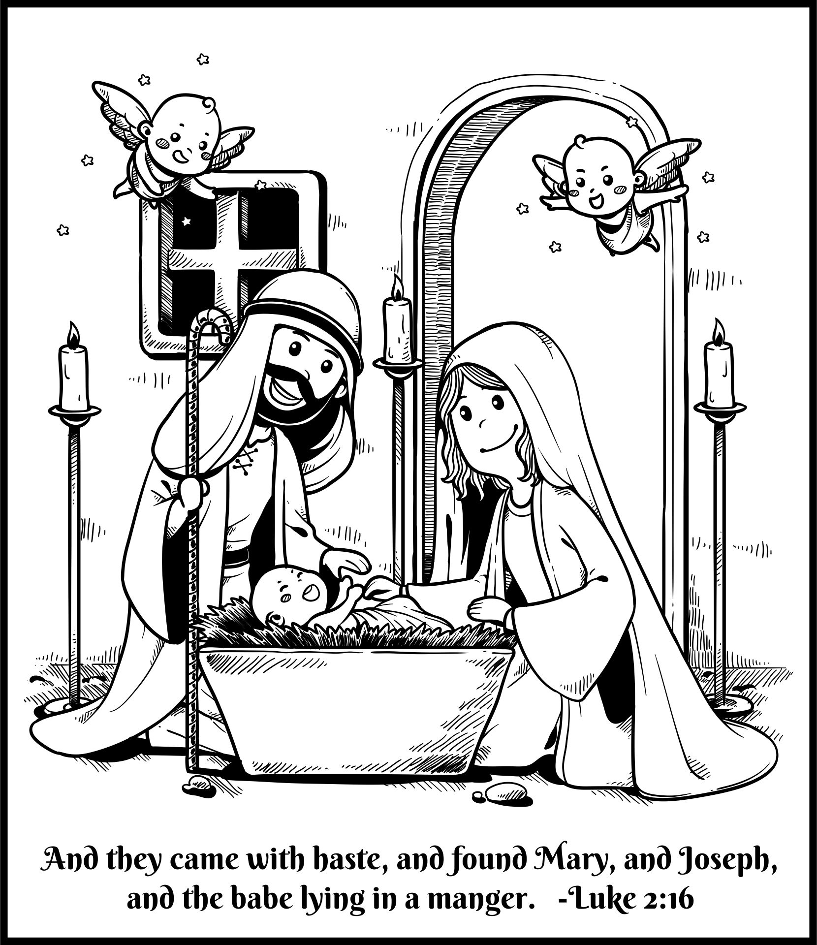 The Holy Family Nativity Coloring Page Printable
