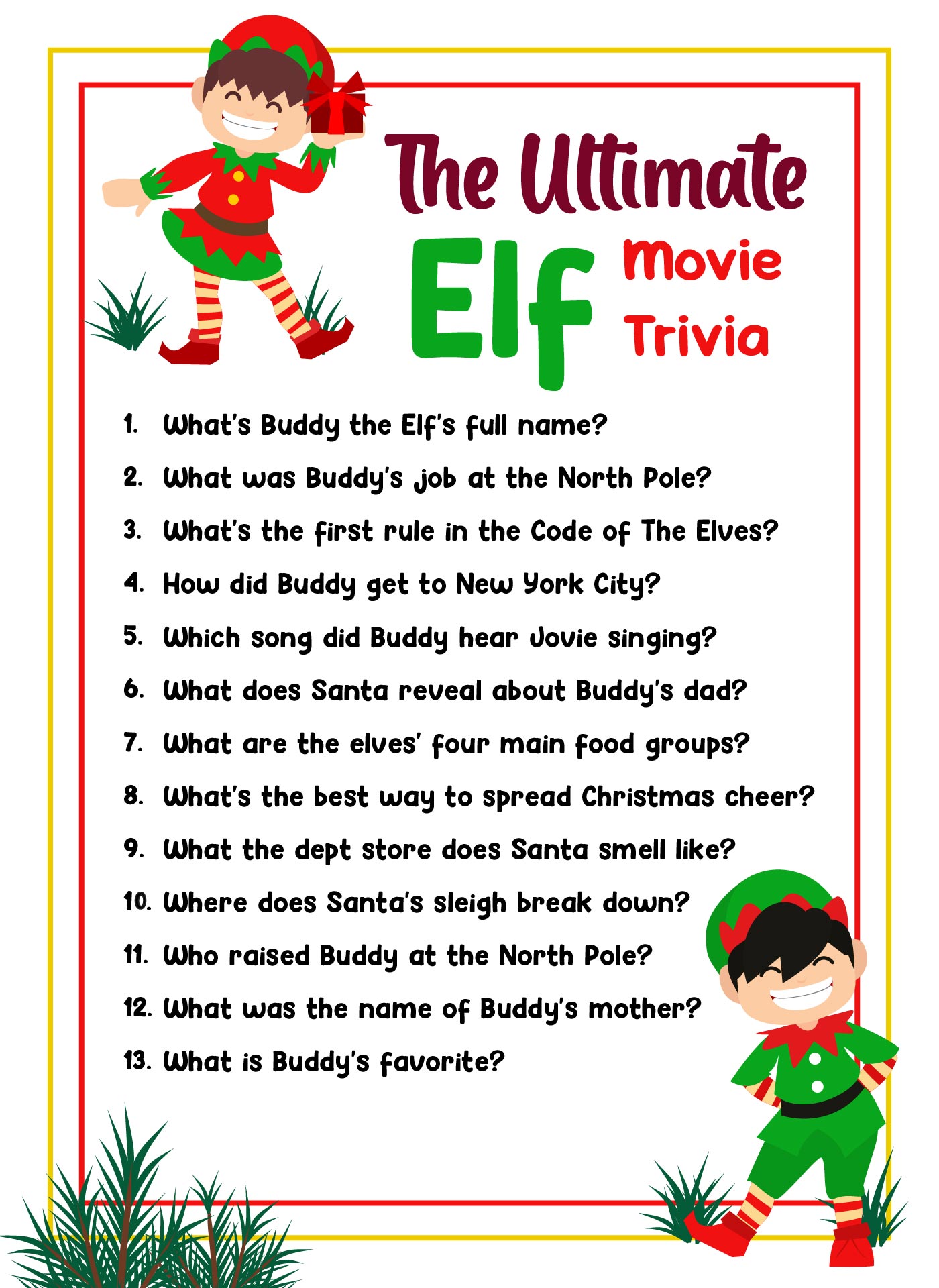 Ultimate Elf Movie Trivia Printable Questions And Answers