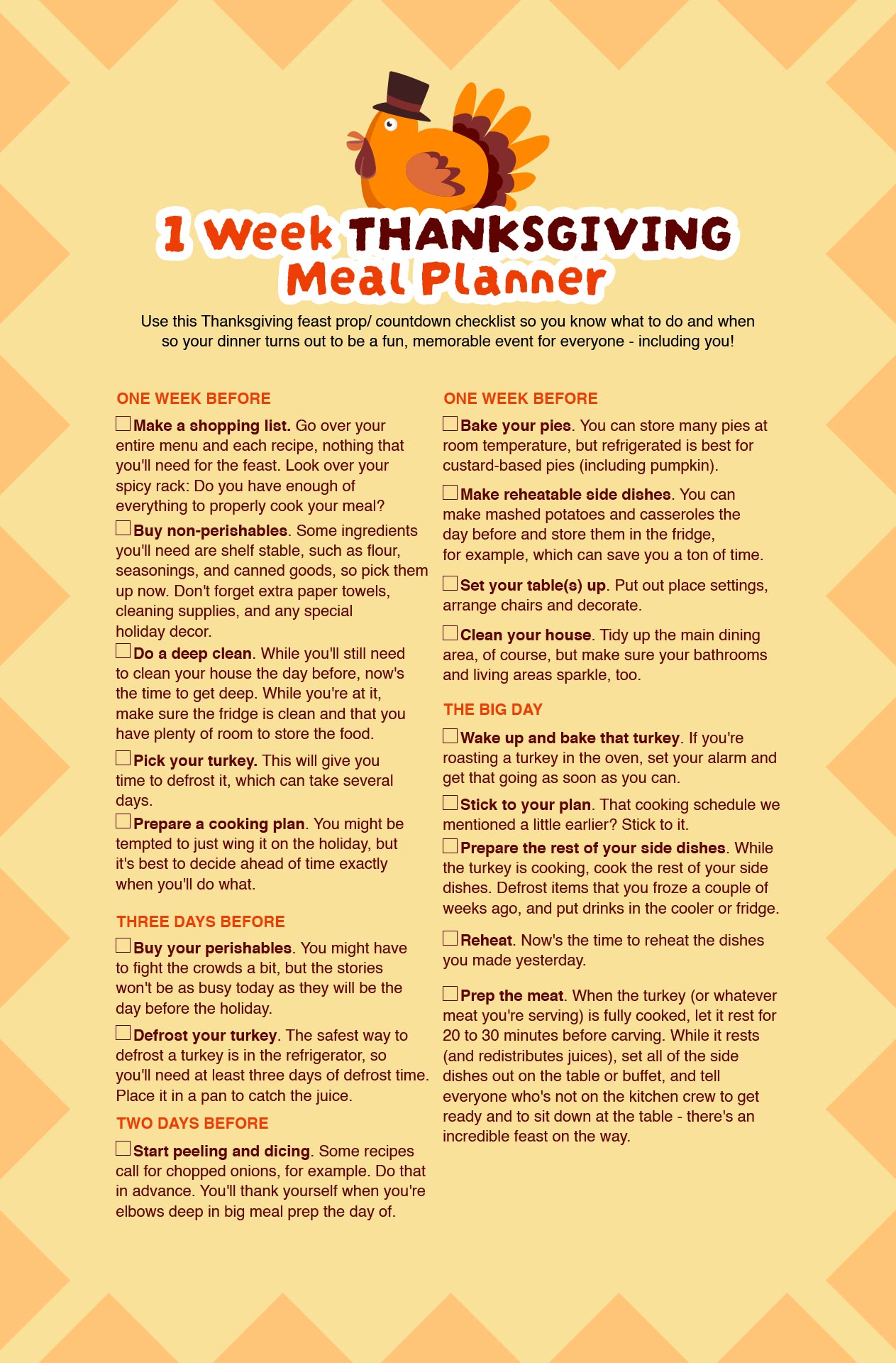 1-Week Thanksgiving Meal Planner & Countdown Checklist Printable