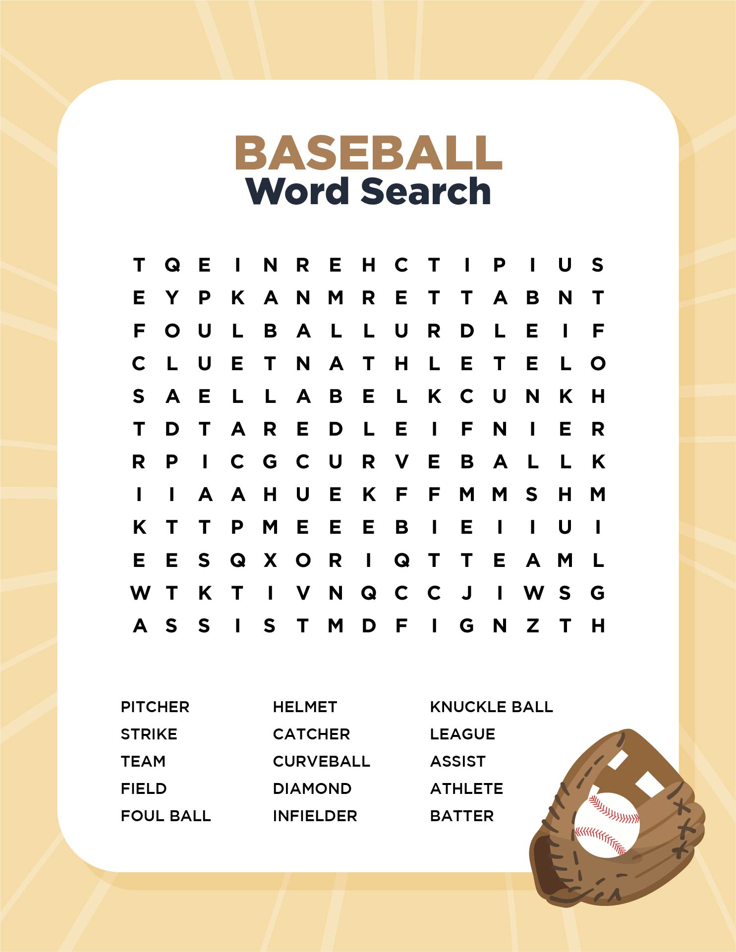 Printable Baseball Word Search For Kids 1st Grade