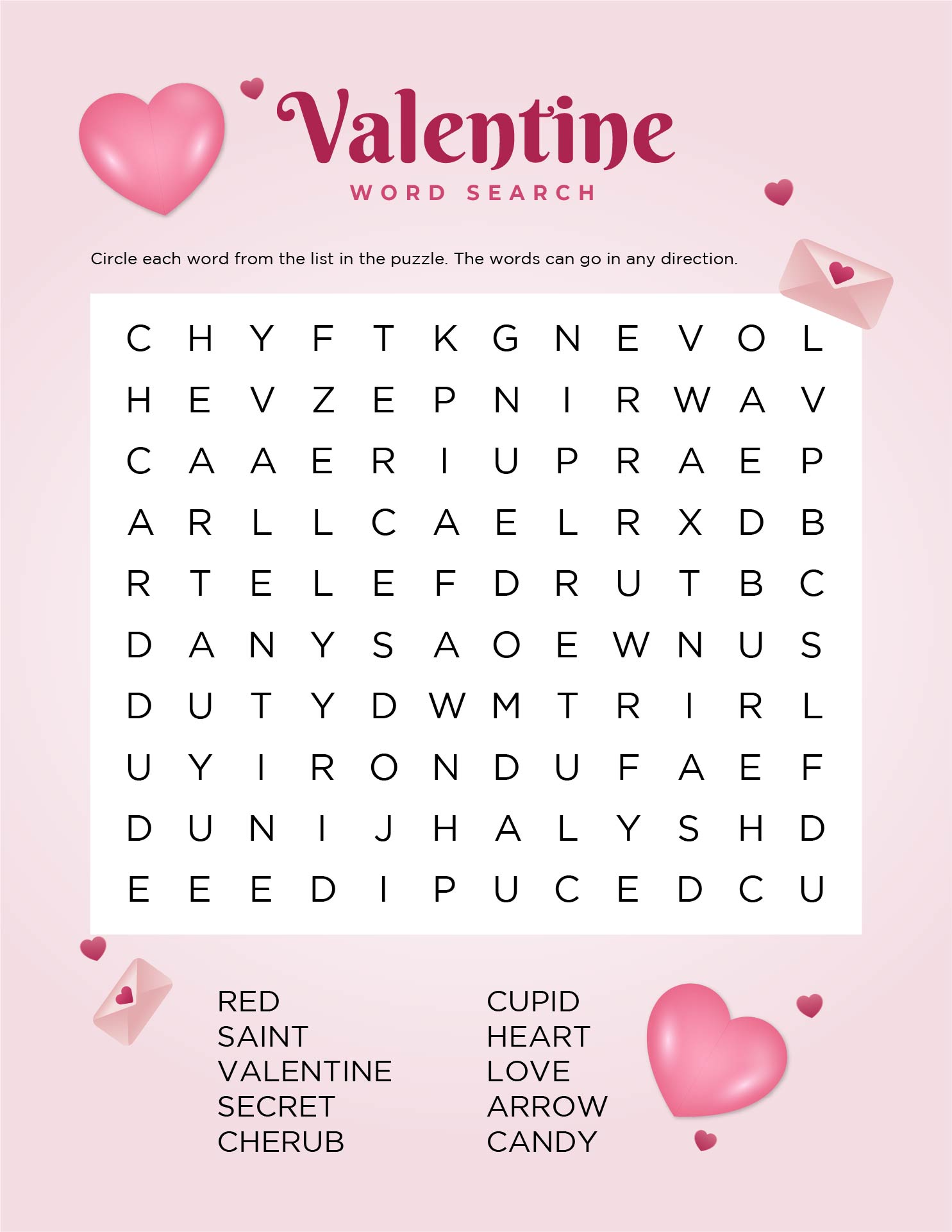 Valentine Word Search 1st Grade Printable Puzzles