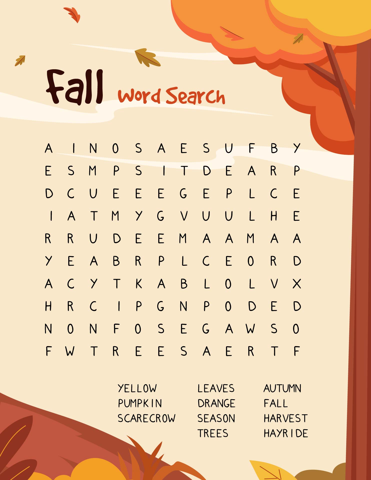 1st Grade Fall Word Search Puzzles Printable