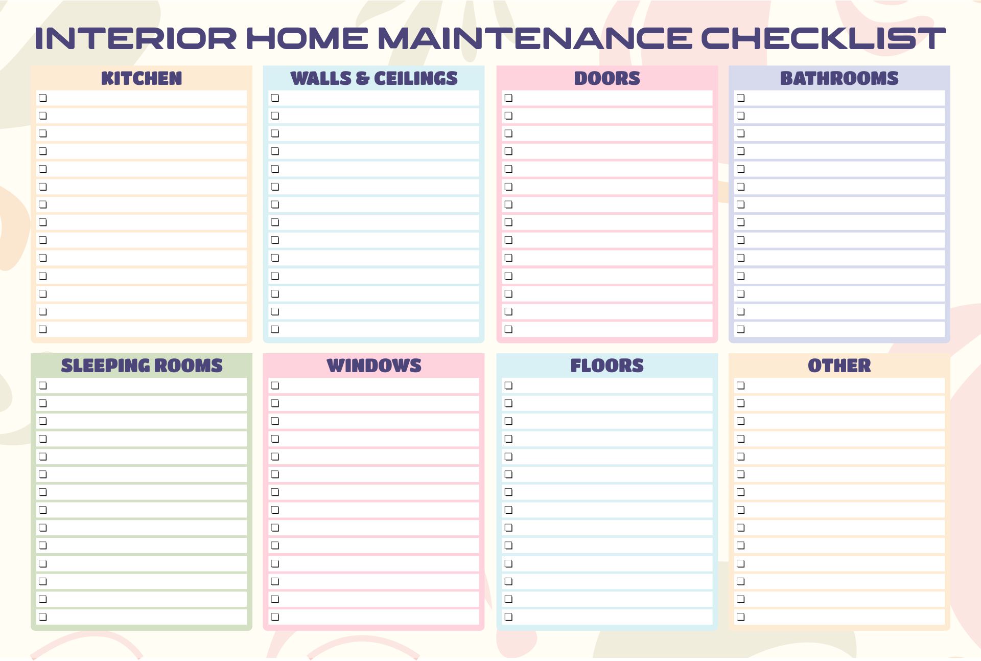 Interior Home Maintenance Checklist Printable