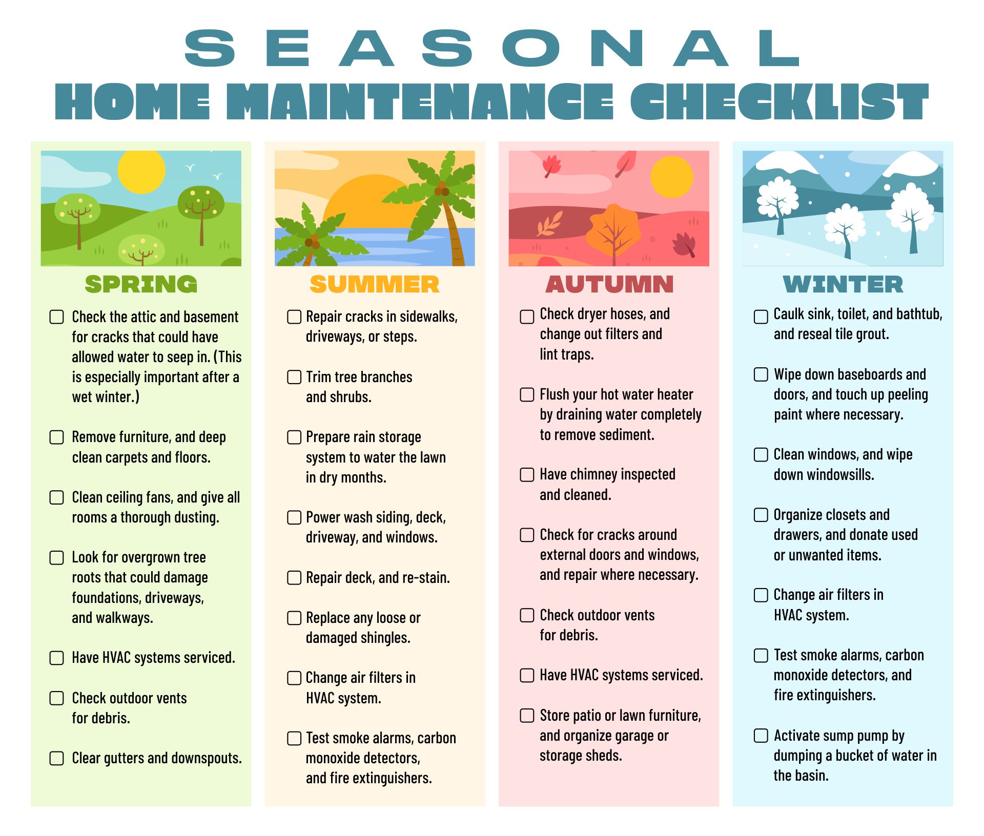 Printable Seasonal Home Maintenance Checklist