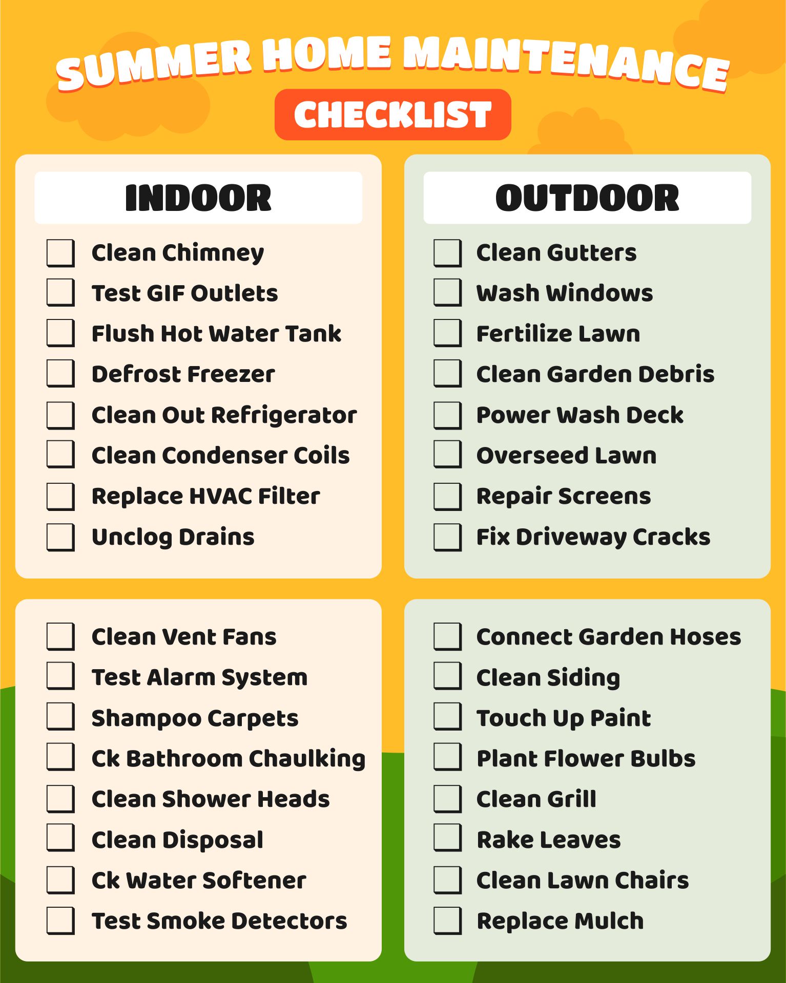 Summer Home Maintenance Checklist Printable