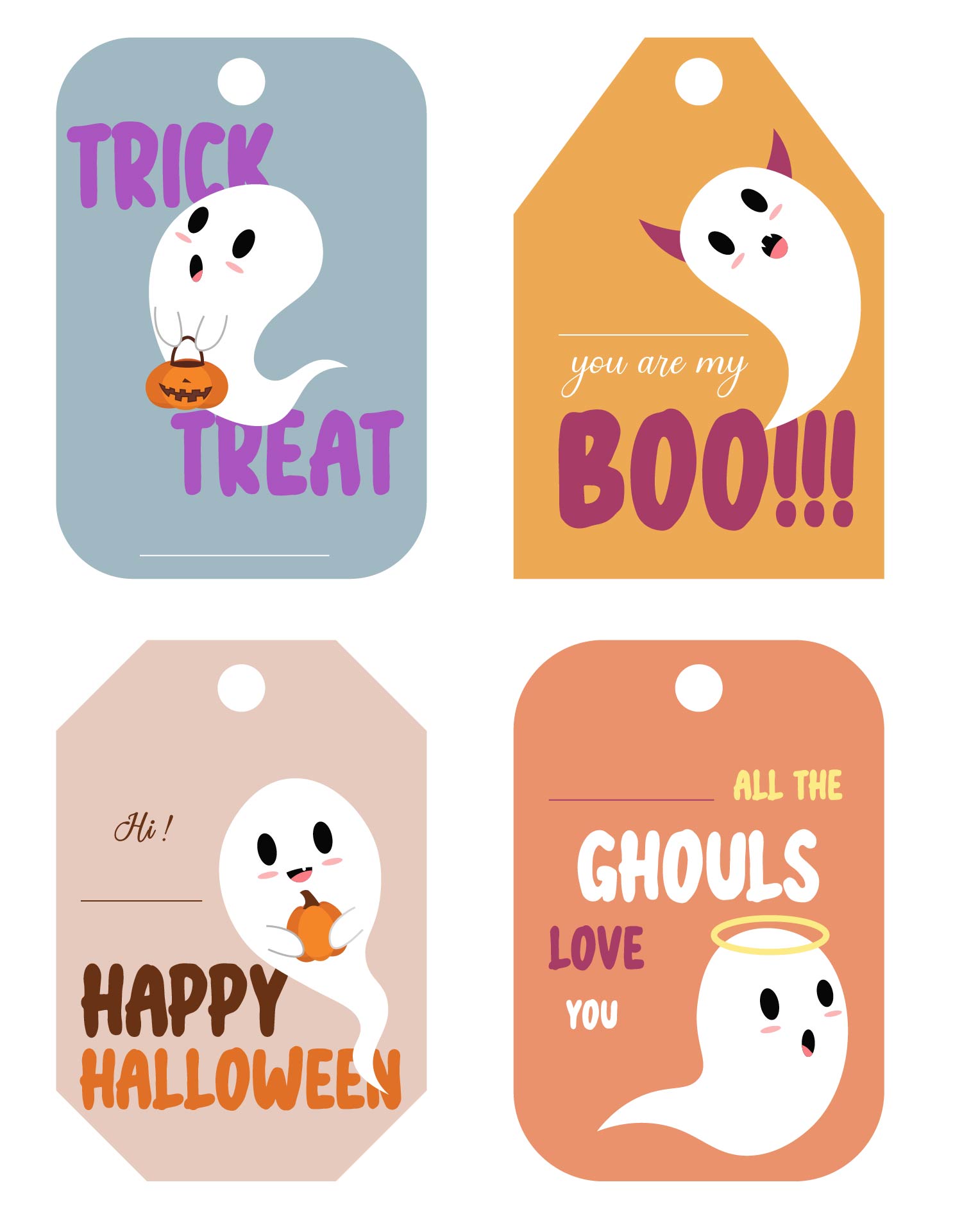 Adorable Printable Halloween Tags Ghosts