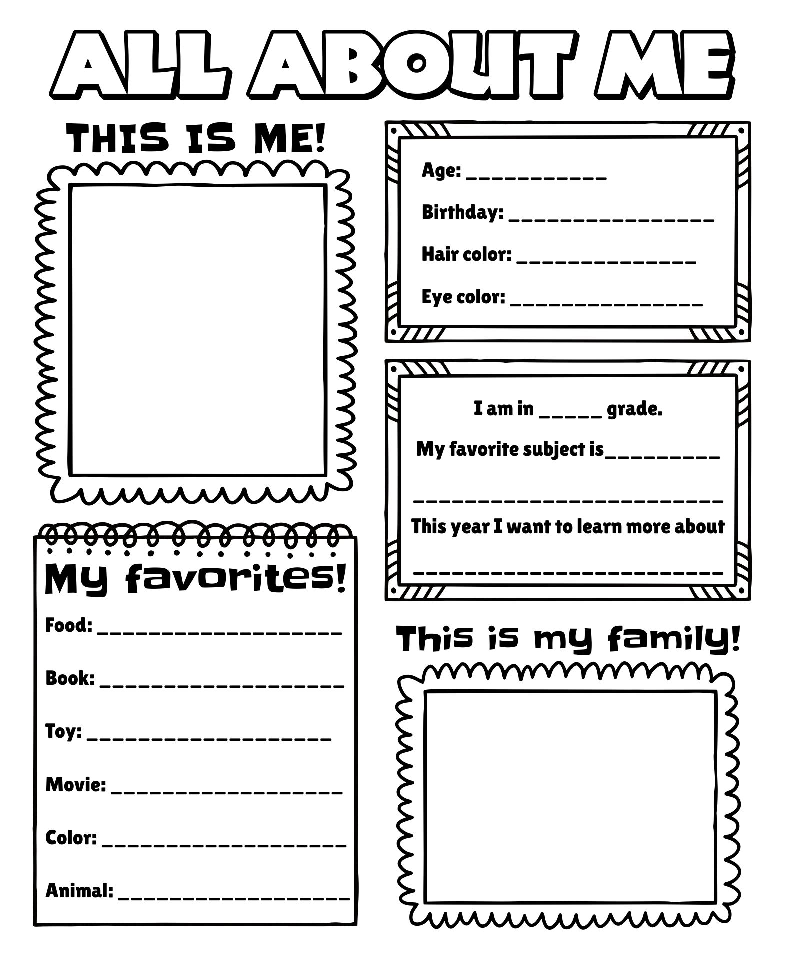 All About Me Activities Preschool Printable