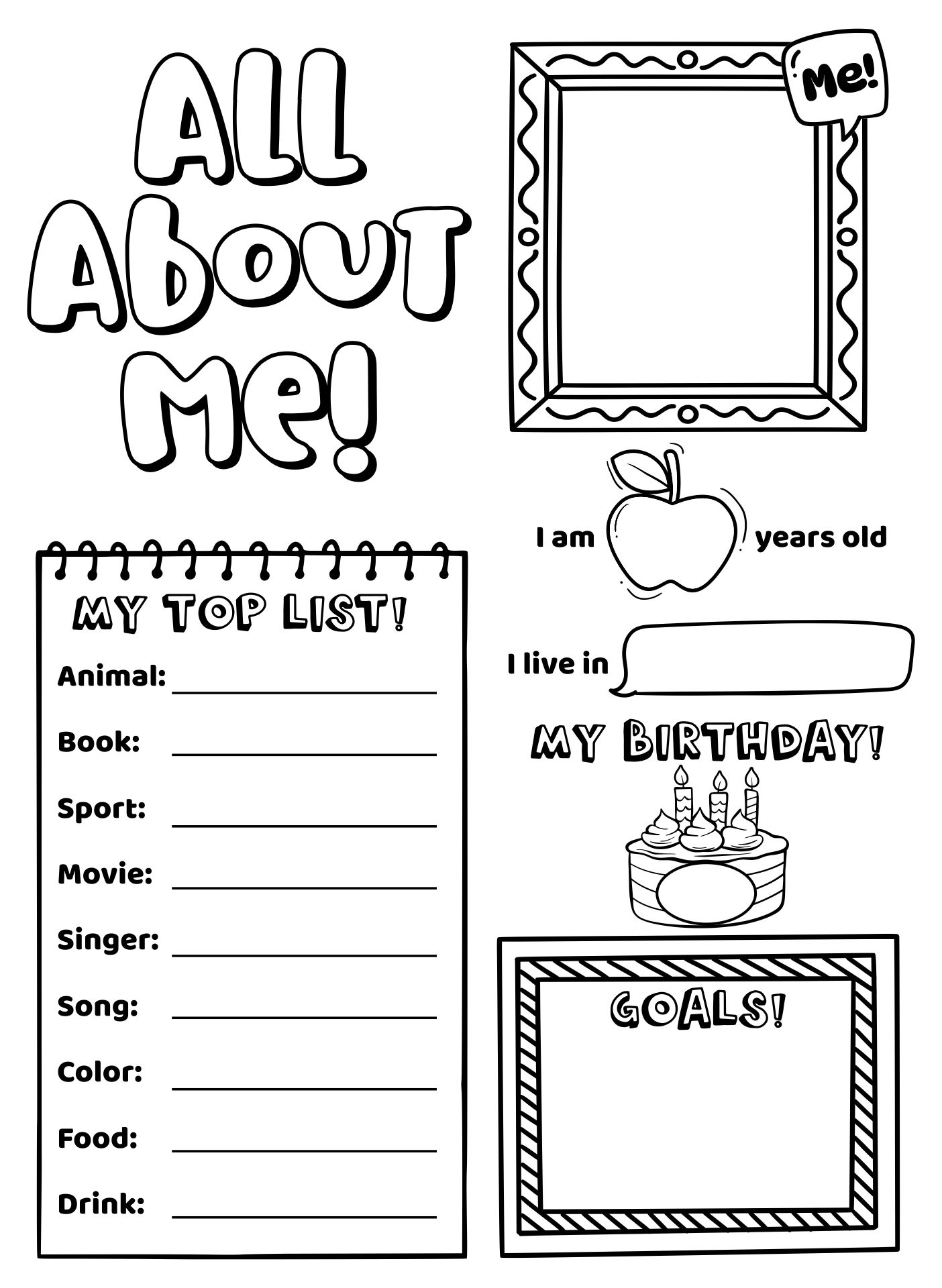 All About Me Worksheet Printable For Kids