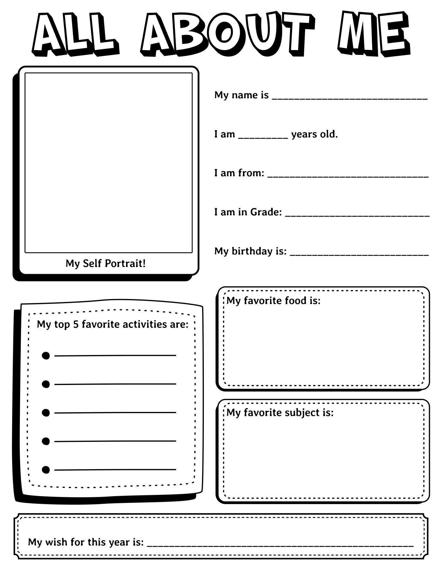 Fill In The Blank All About Me Template For Students