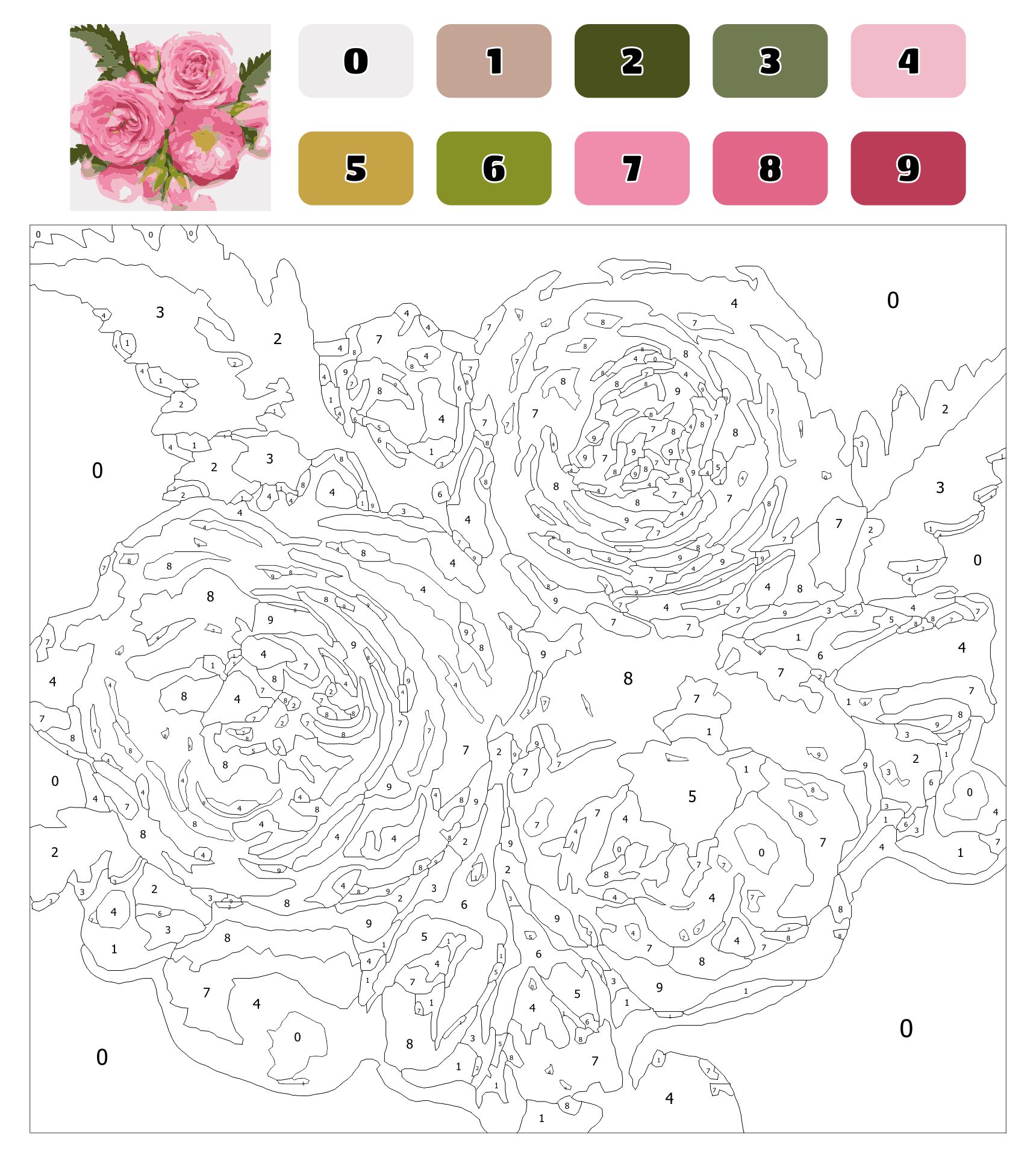 Flowers Advanced Color By Numbers Coloring Page Printable