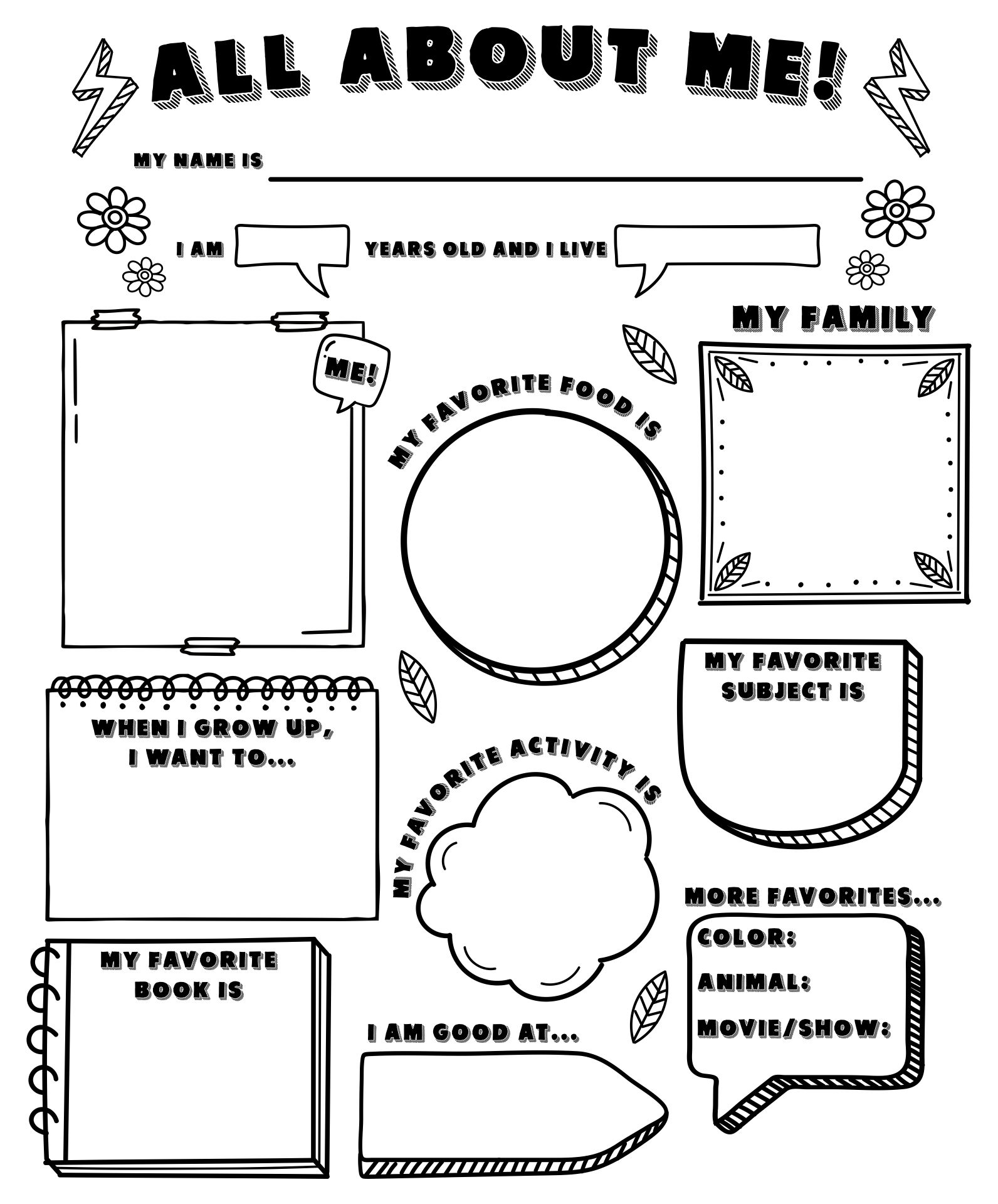 Preschool All About Me Graphic Organizer Printable For First Day Of School
