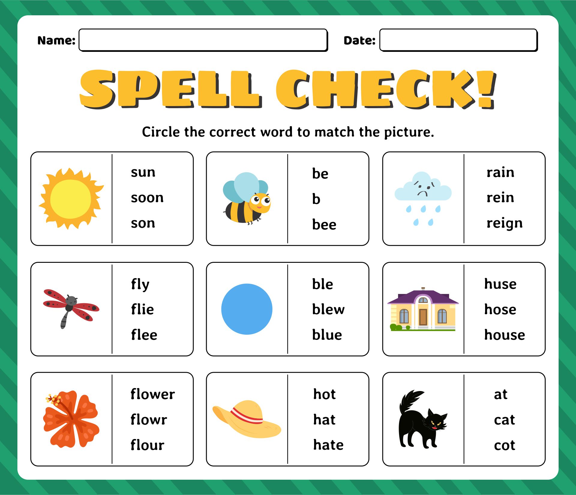 Printable 1st Grade Circle Words Spelling Exercise