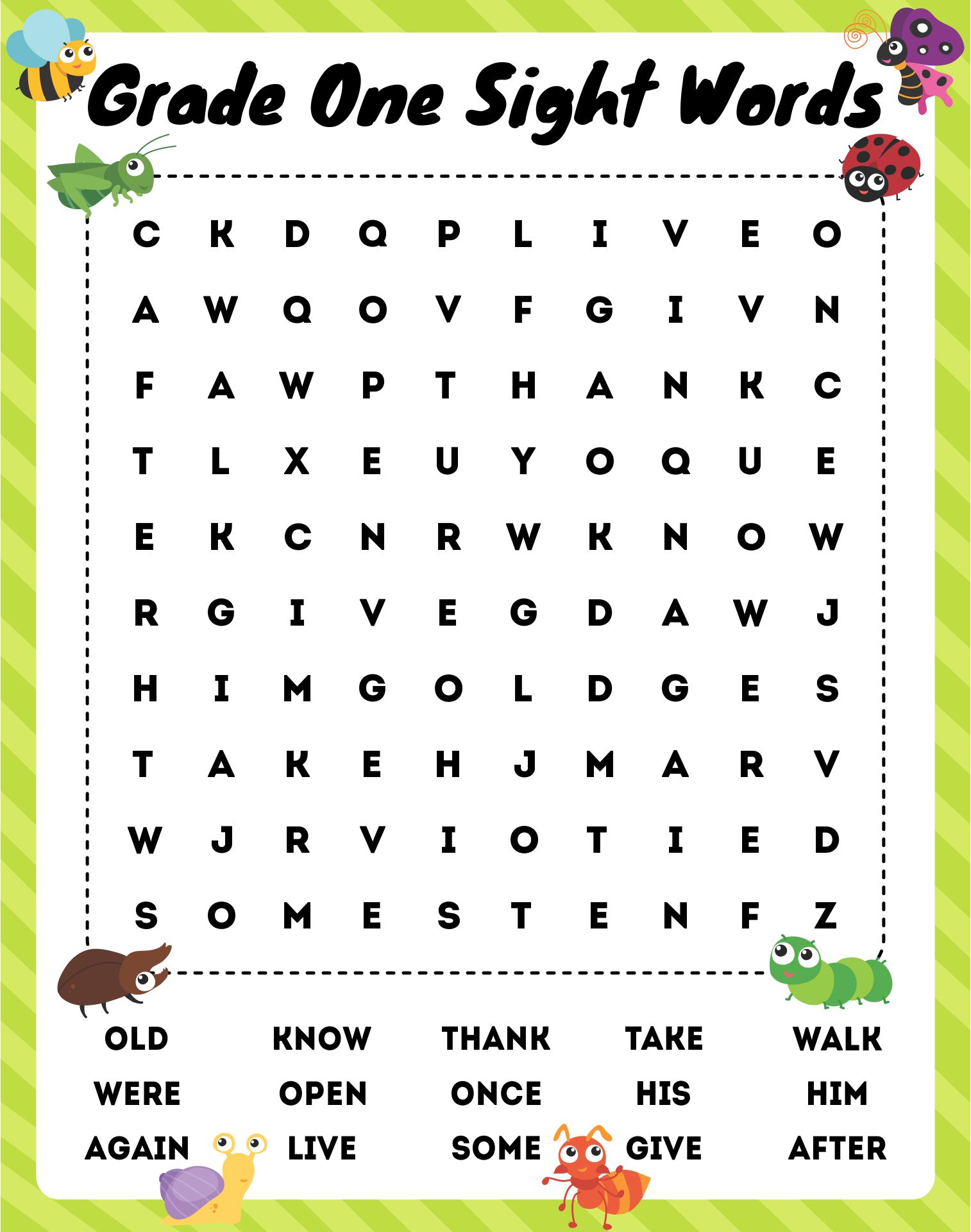Printable 1st Grade Sight Words Word Search Activities