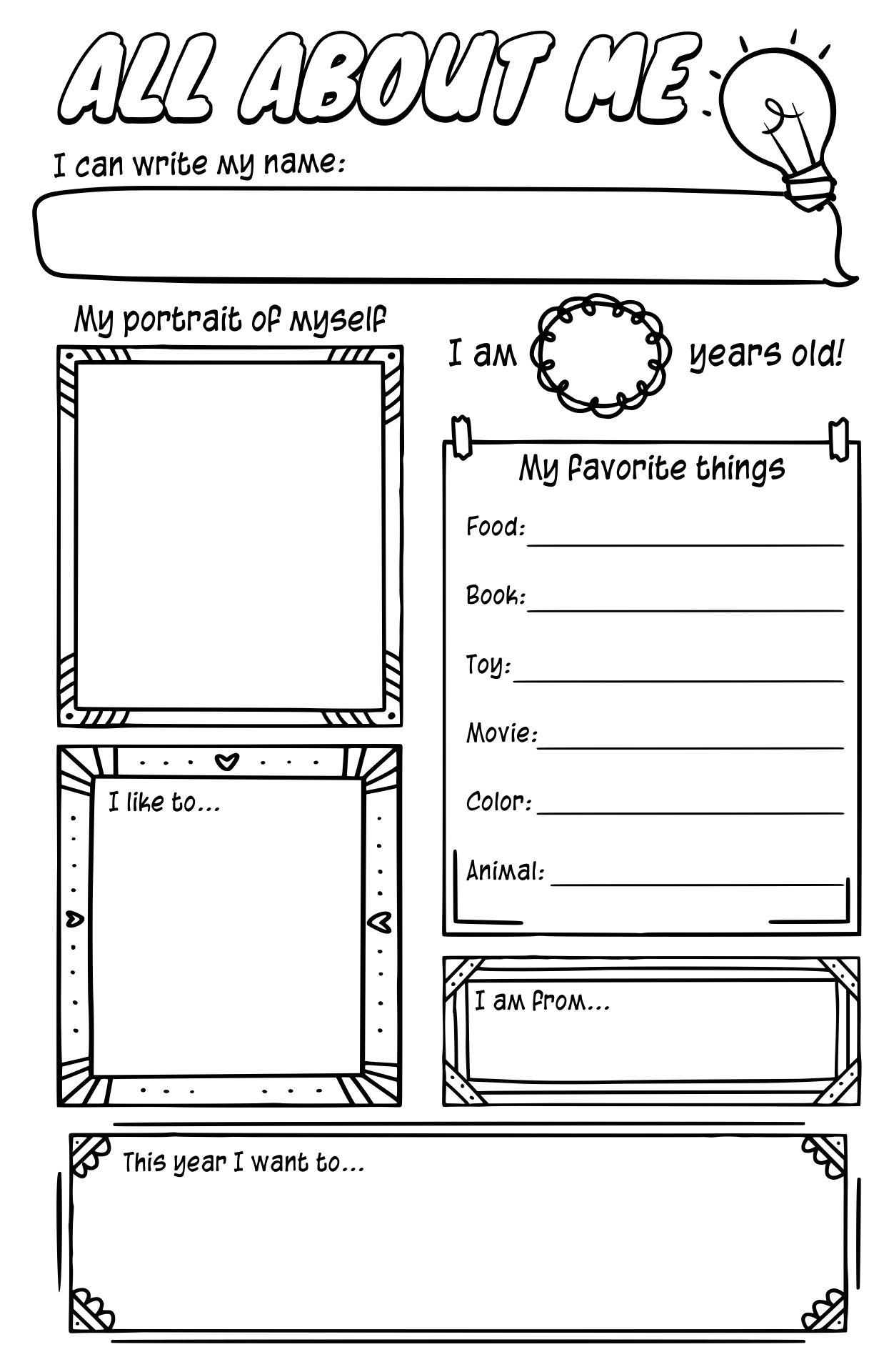 Printable Icebreaker Activity All About Me For Back To School