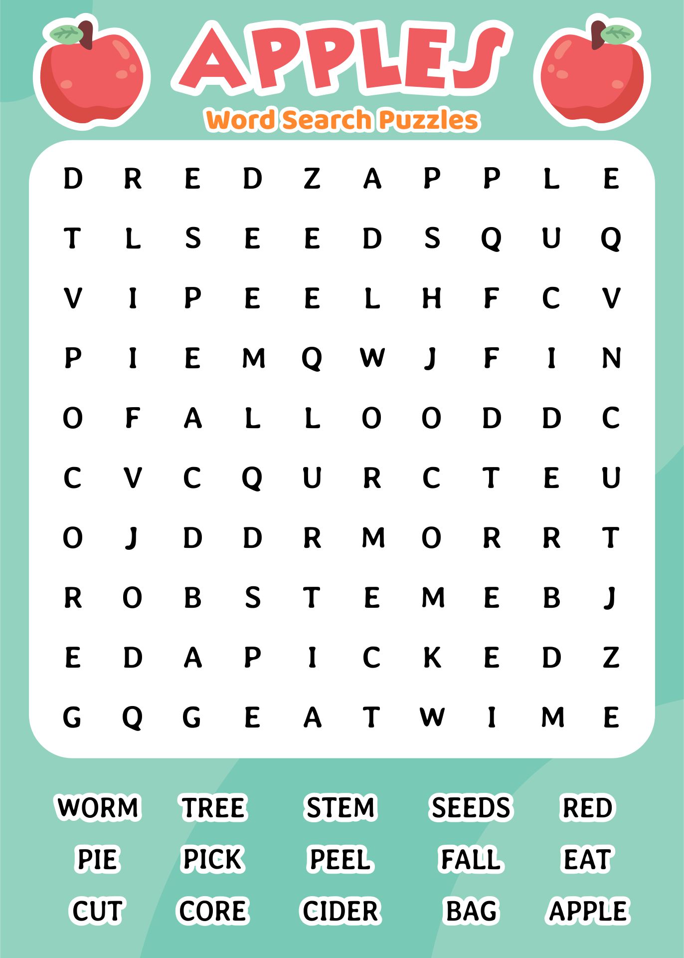 Printable Word Search Apple Theme Spelling Activities For Grade 1