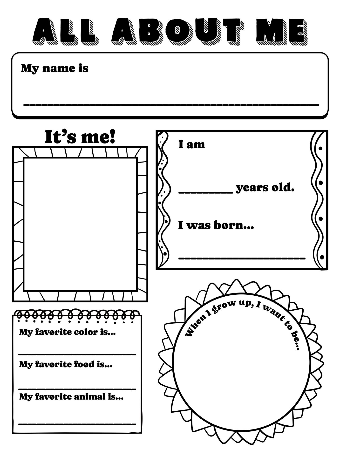 Template All About Me High School Worksheet