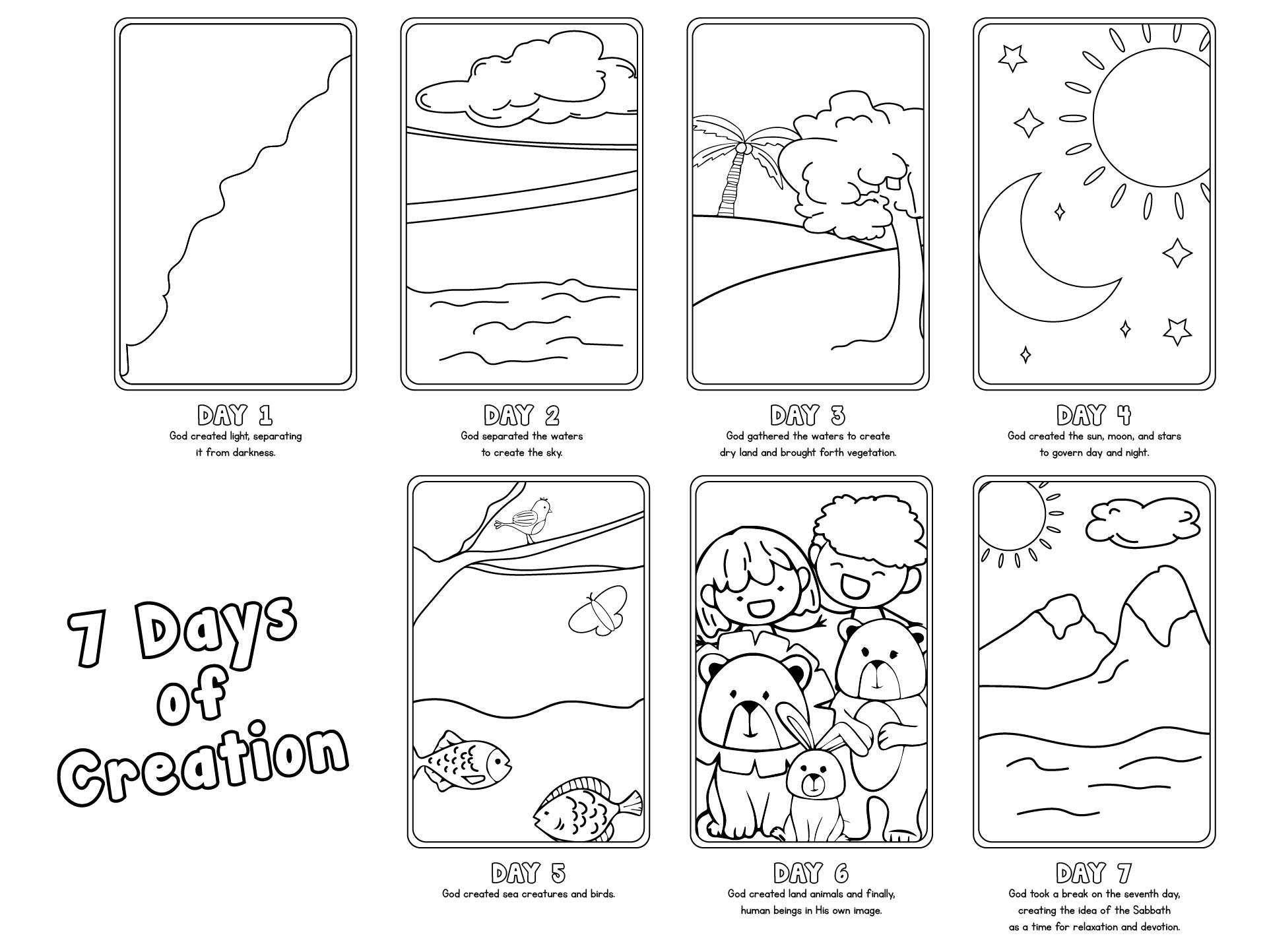 The 7 Days Of Creation Paper Coloring And Activity Pages Printable