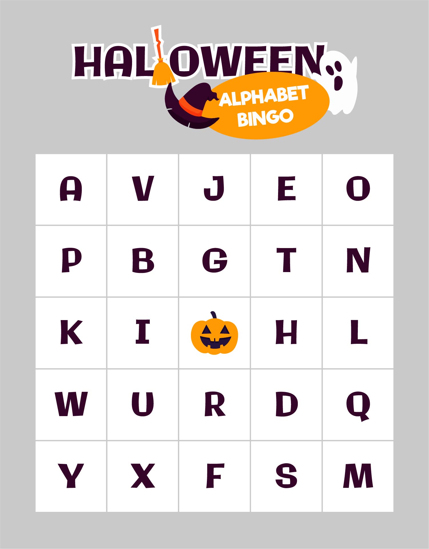 Halloween Alphabet Bingo Game Printable For Learning