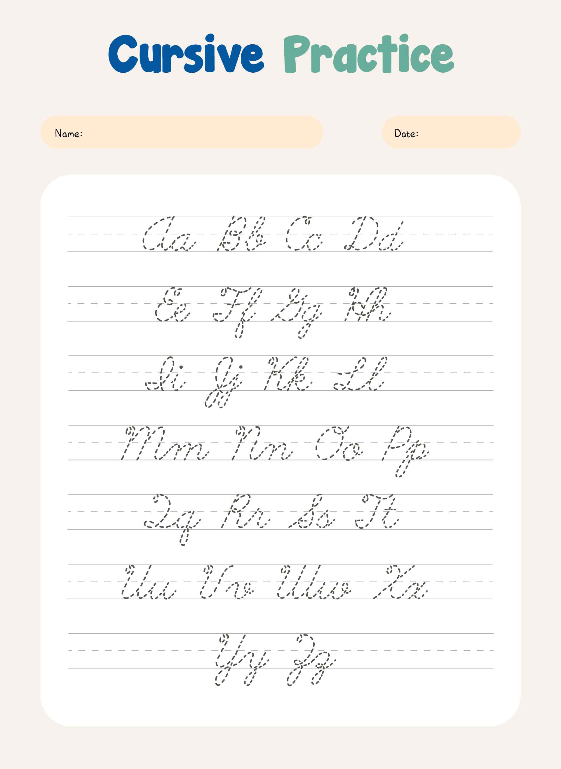 Printable Writing Cursive Letters Practice