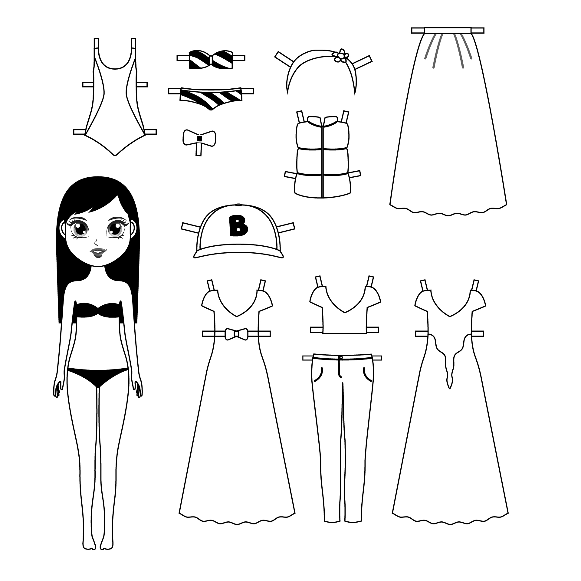 A Princess Paper Doll In Black And White Printable