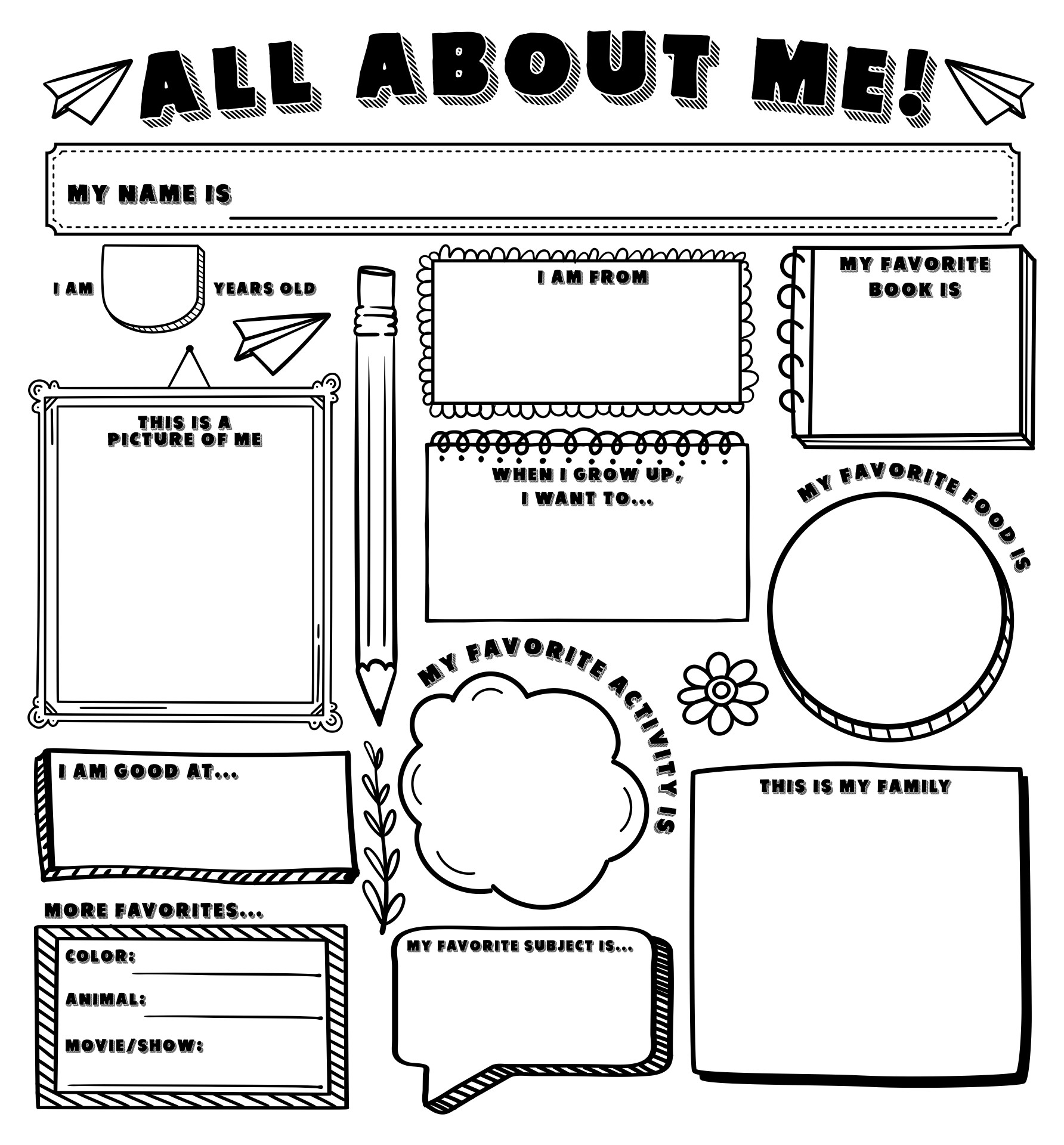 All About Me Preschool Worksheet Back To School Activity