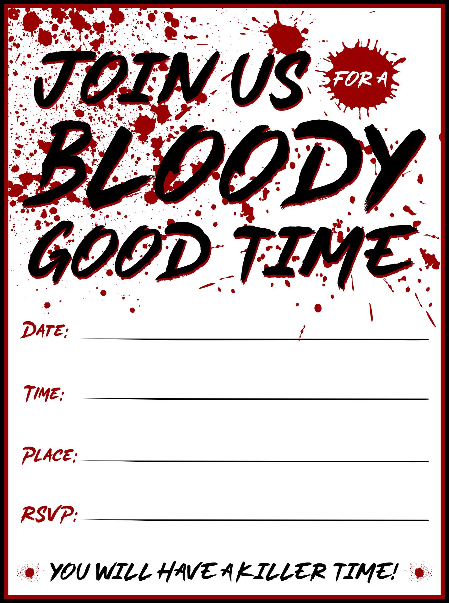 Blood Splatter Halloween Party Printable Invitations Aesthetic Templates