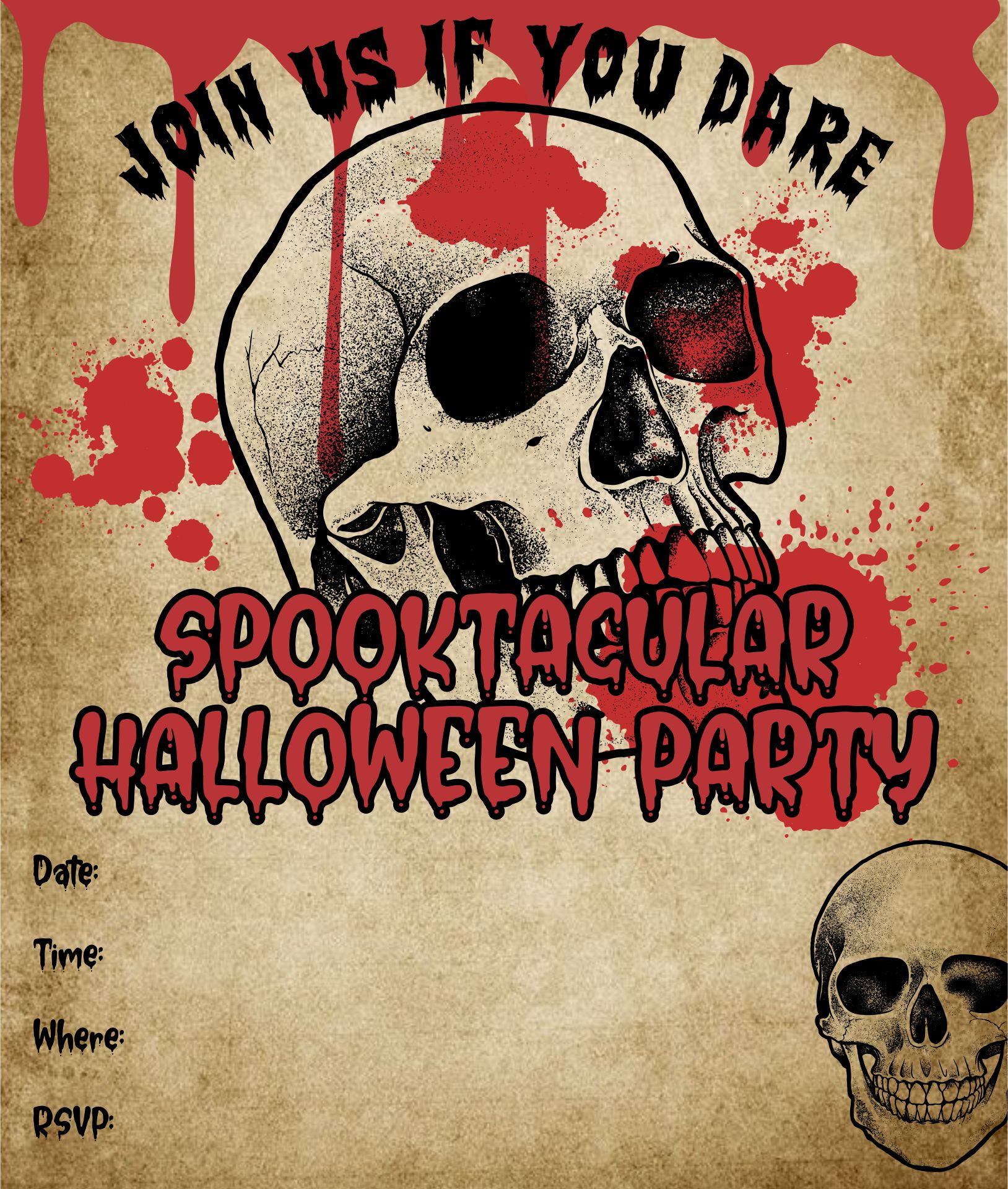 Bloody Skull Adult Halloween Scary Costume Party Invitation Printable