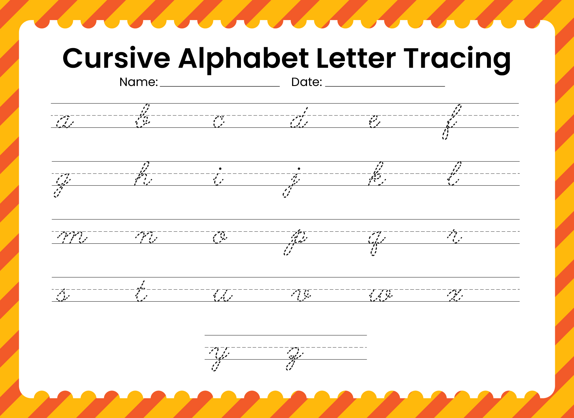 Cursive Alphabet Letter Tracing Worksheet Printables