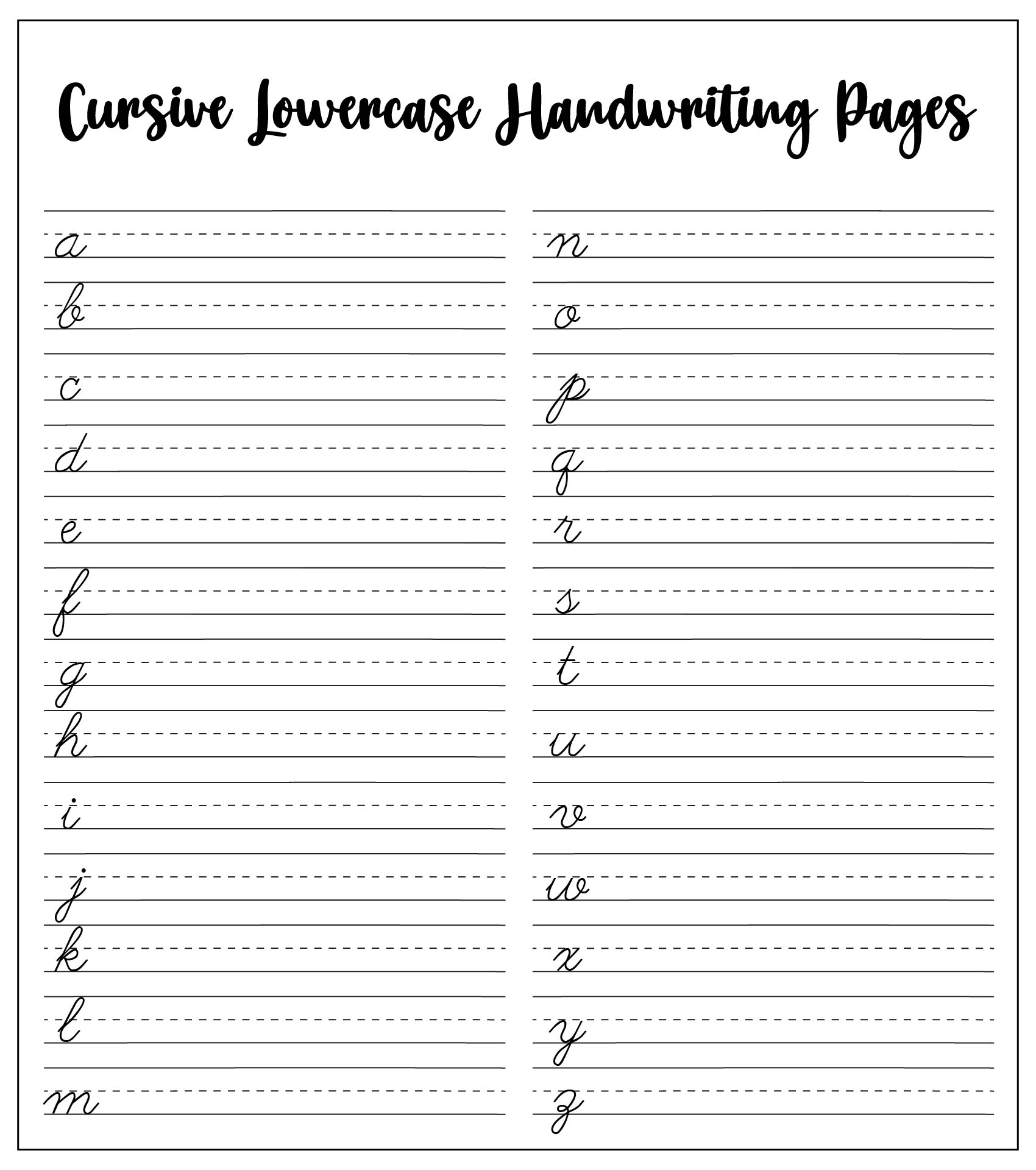 Cursive Handwriting Pages For Lowercase Printable