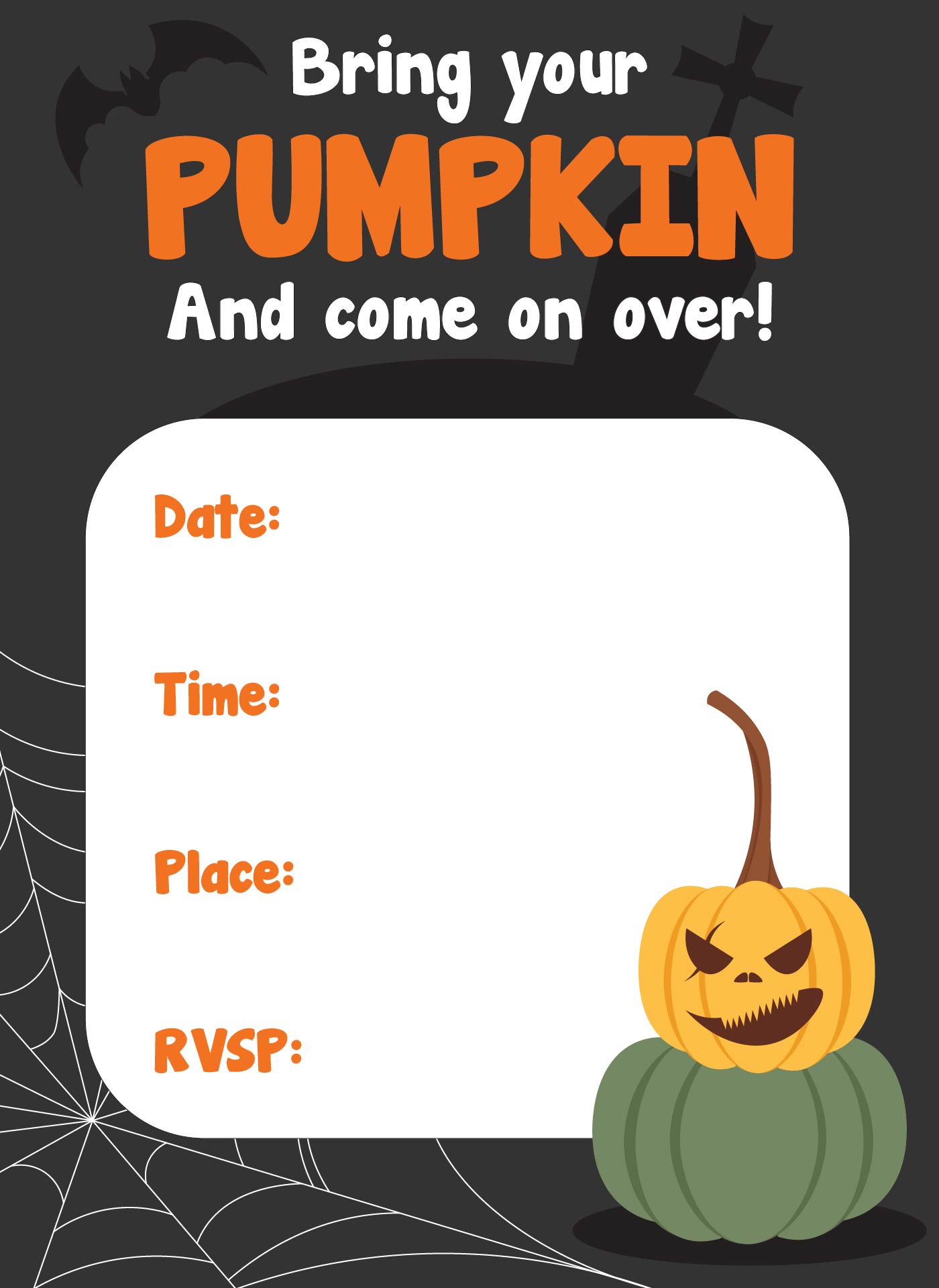 Halloween Bash Pumpkin Printable Invitation Card